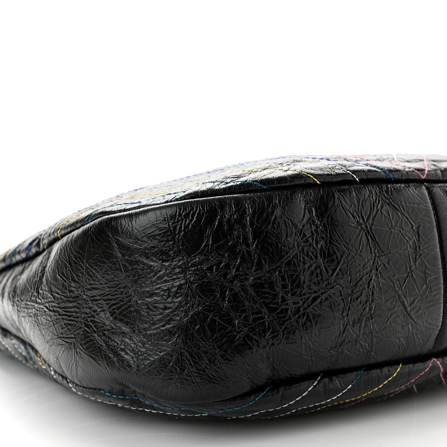 Glazed Calfskin Chevron Stitched Large 31 Shopping Bag Black Multicolor