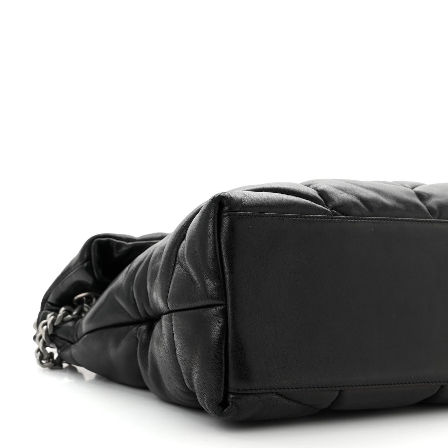 Lambskin Quilted Medium Loulou Puffer Monogram Chain Satchel Black