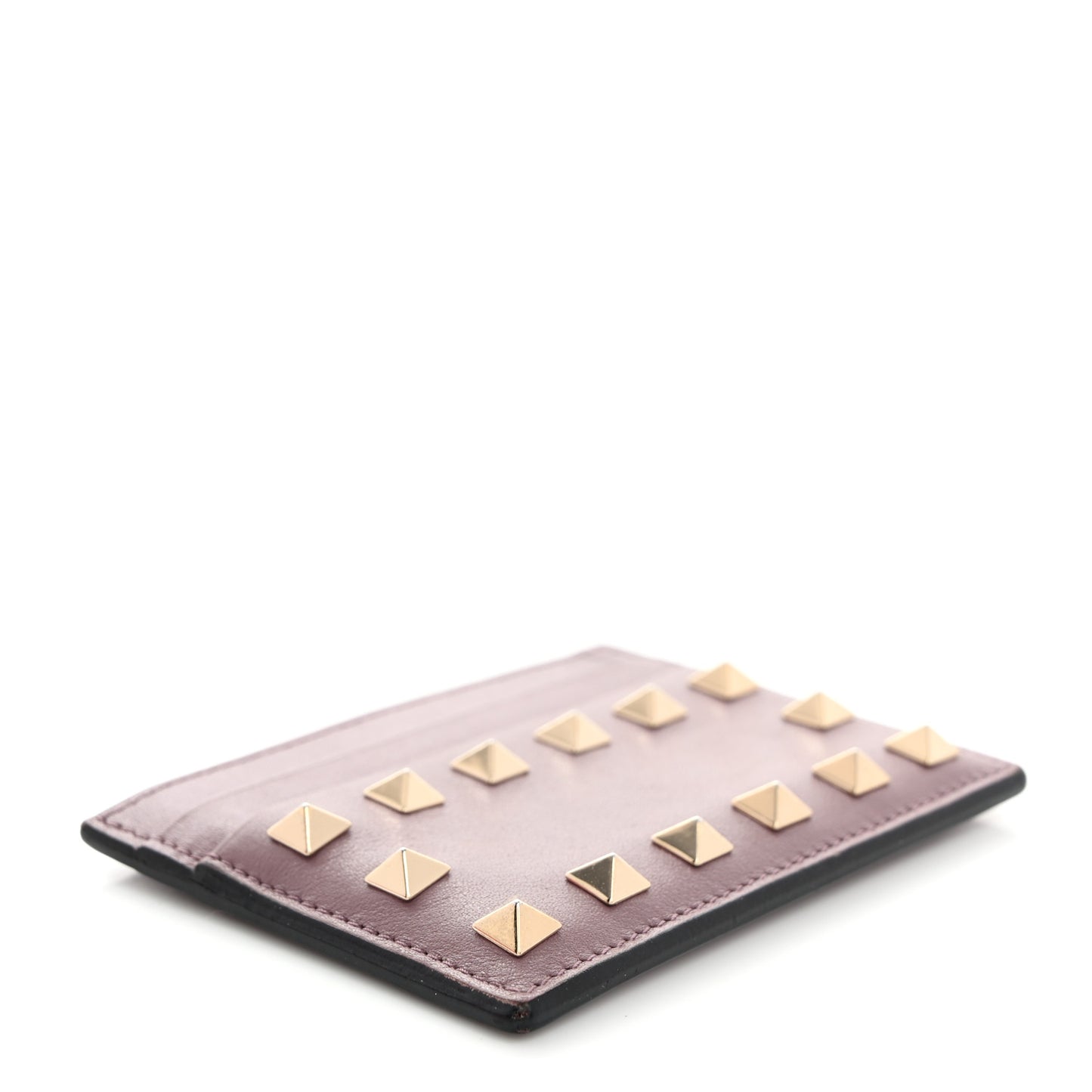 Vitello Rockstud Card Holder Dark Mauve