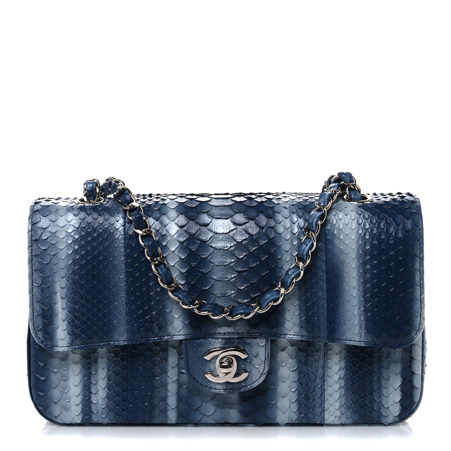 Metallic Snakeskin Ombre Medium Double Flap Blue Silver