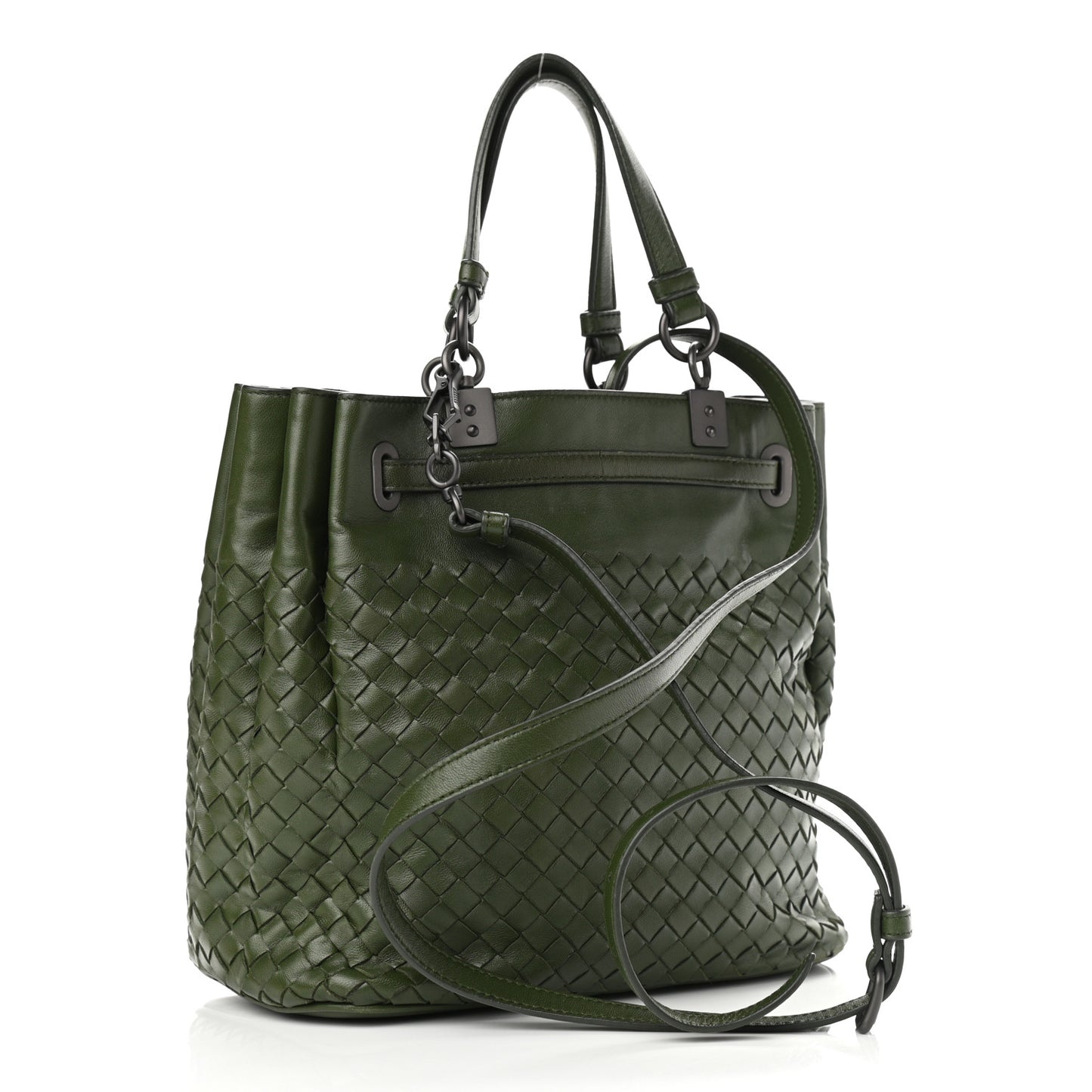 Nappa Intrecciato Drawstring Bucket Bag Moss