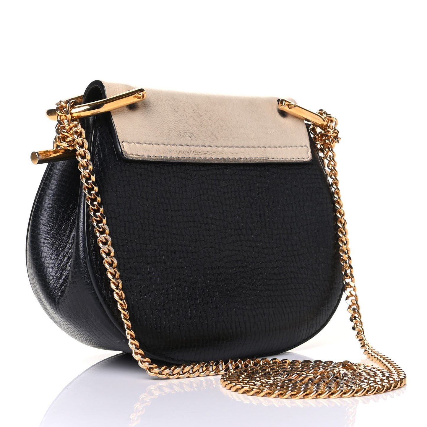 Grained Calfskin Lambskin Mini Bi-Color Drew Shoulder Bag Black Powder Beige