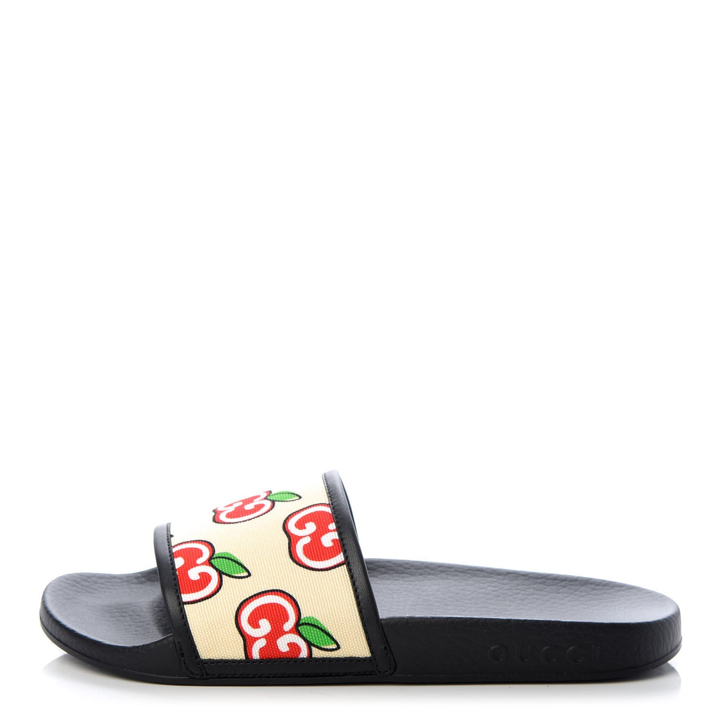 Canvas GG Apple Slide Sandals 37 Ivory Red
