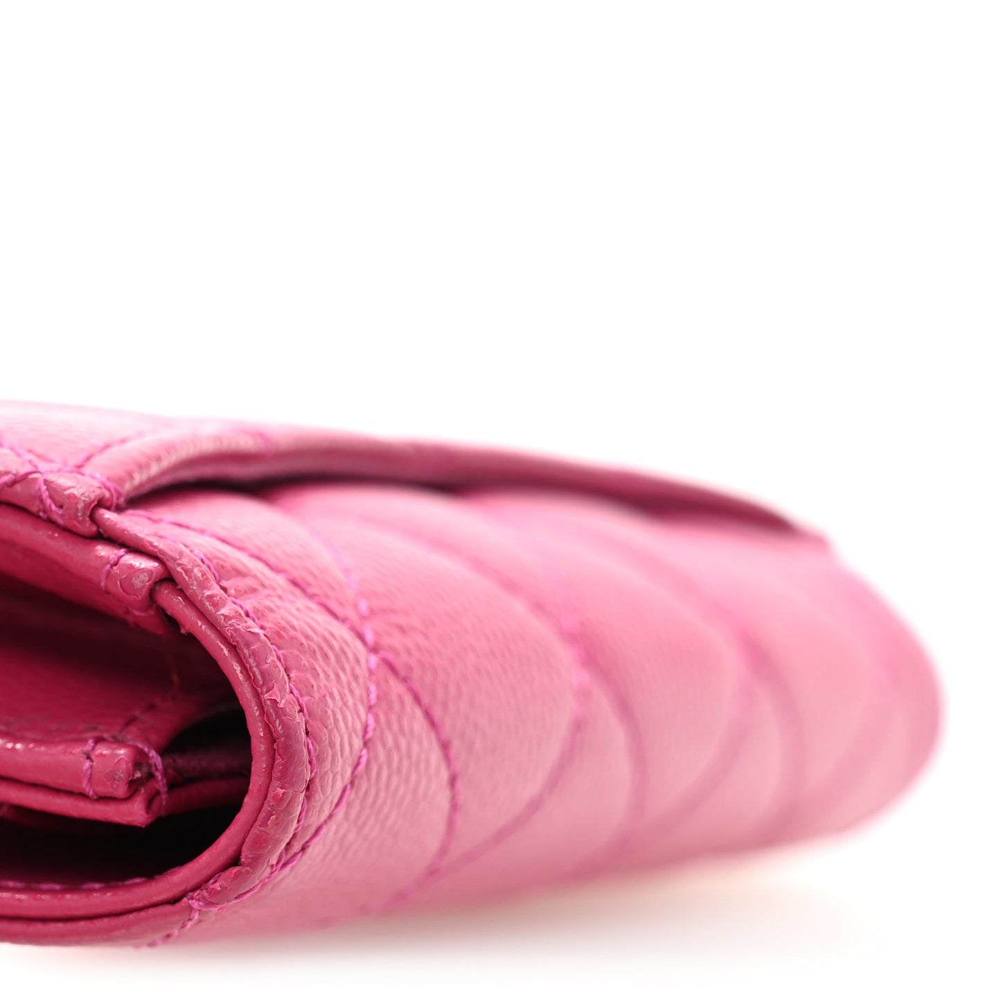 Caviar Quilted Flap Card Holder Wallet Dark Pink