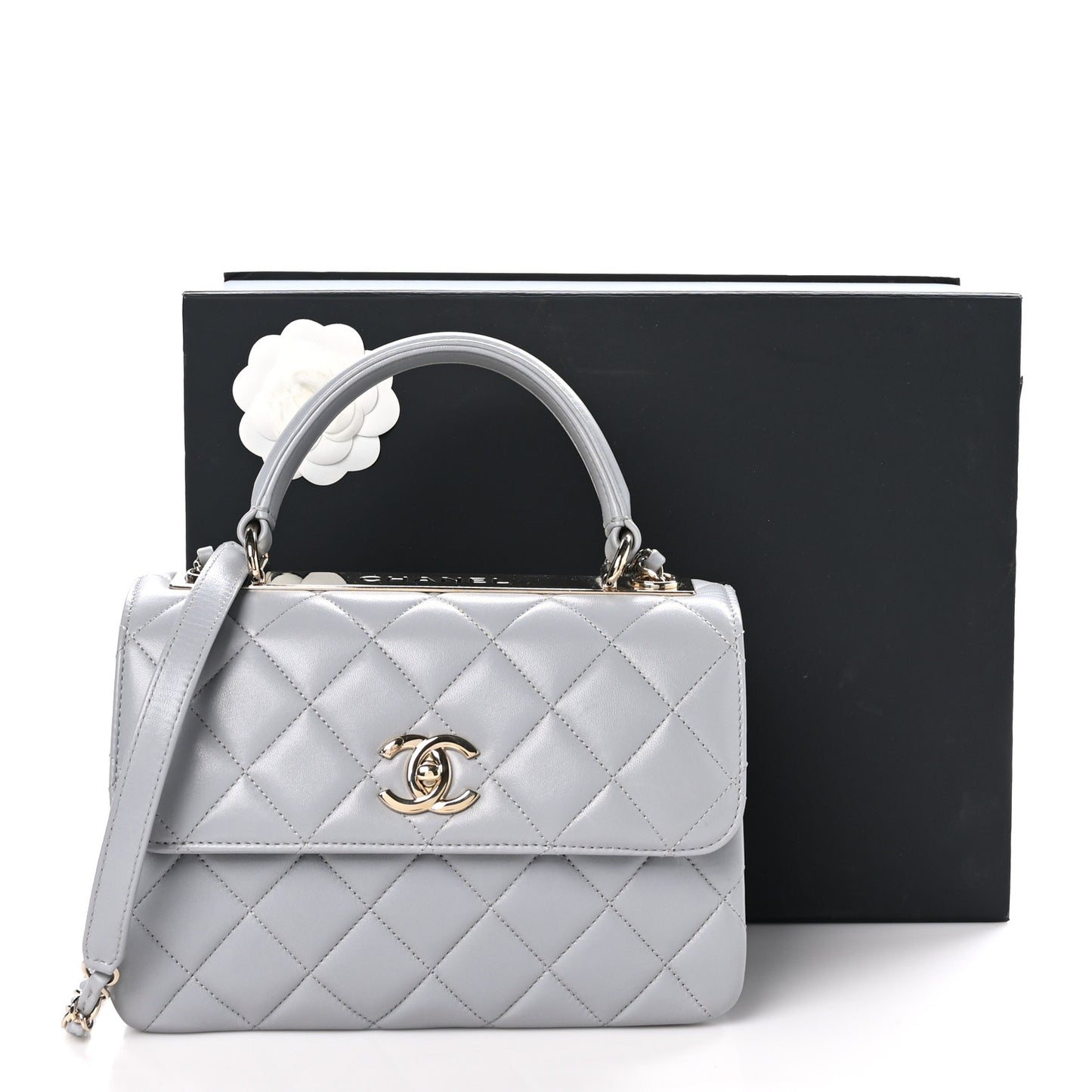 Lambskin Quilted Small Trendy CC Flap Dual Handle Bag Light Grey