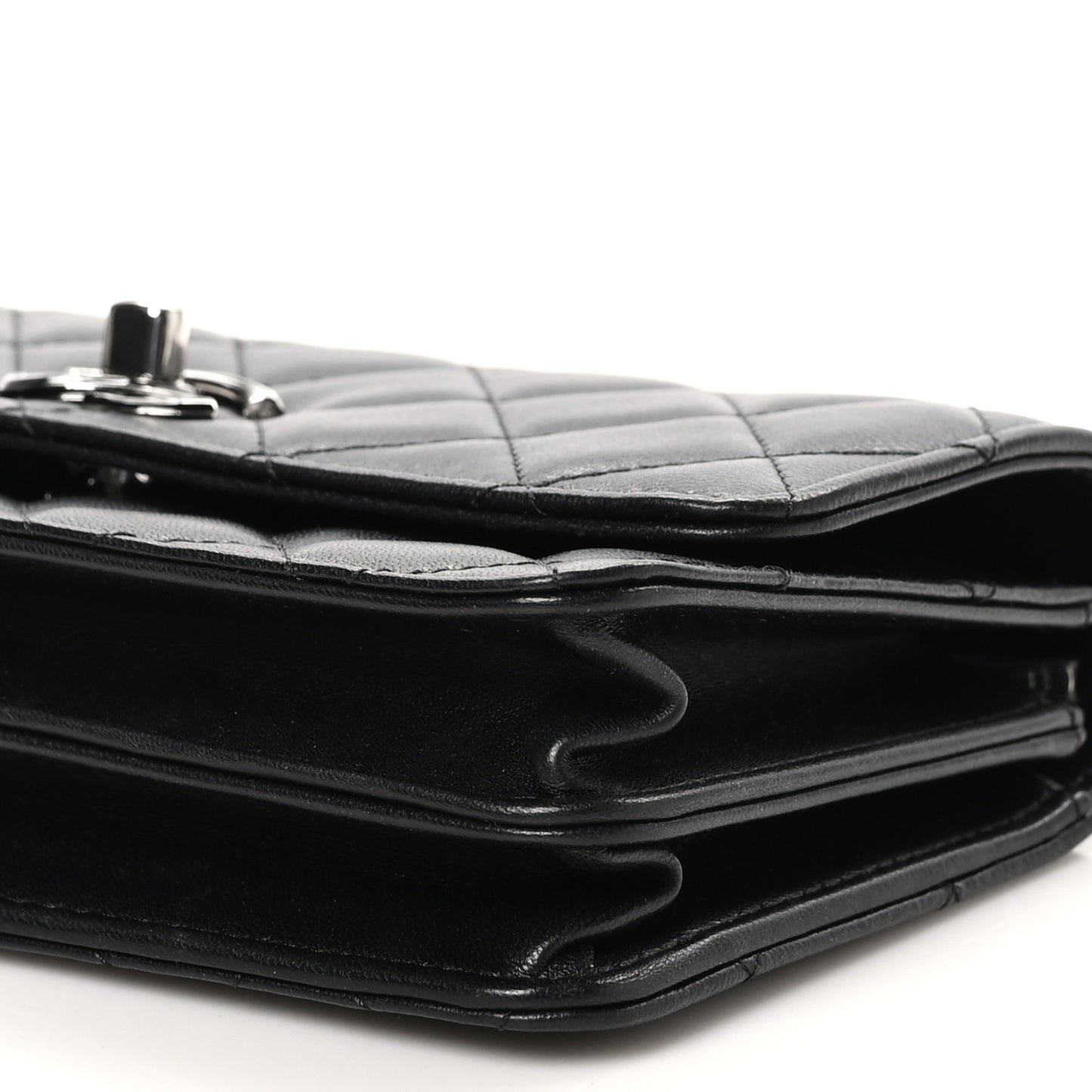 Lambskin Quilted Metal Top Handle Crossbody Flap Black