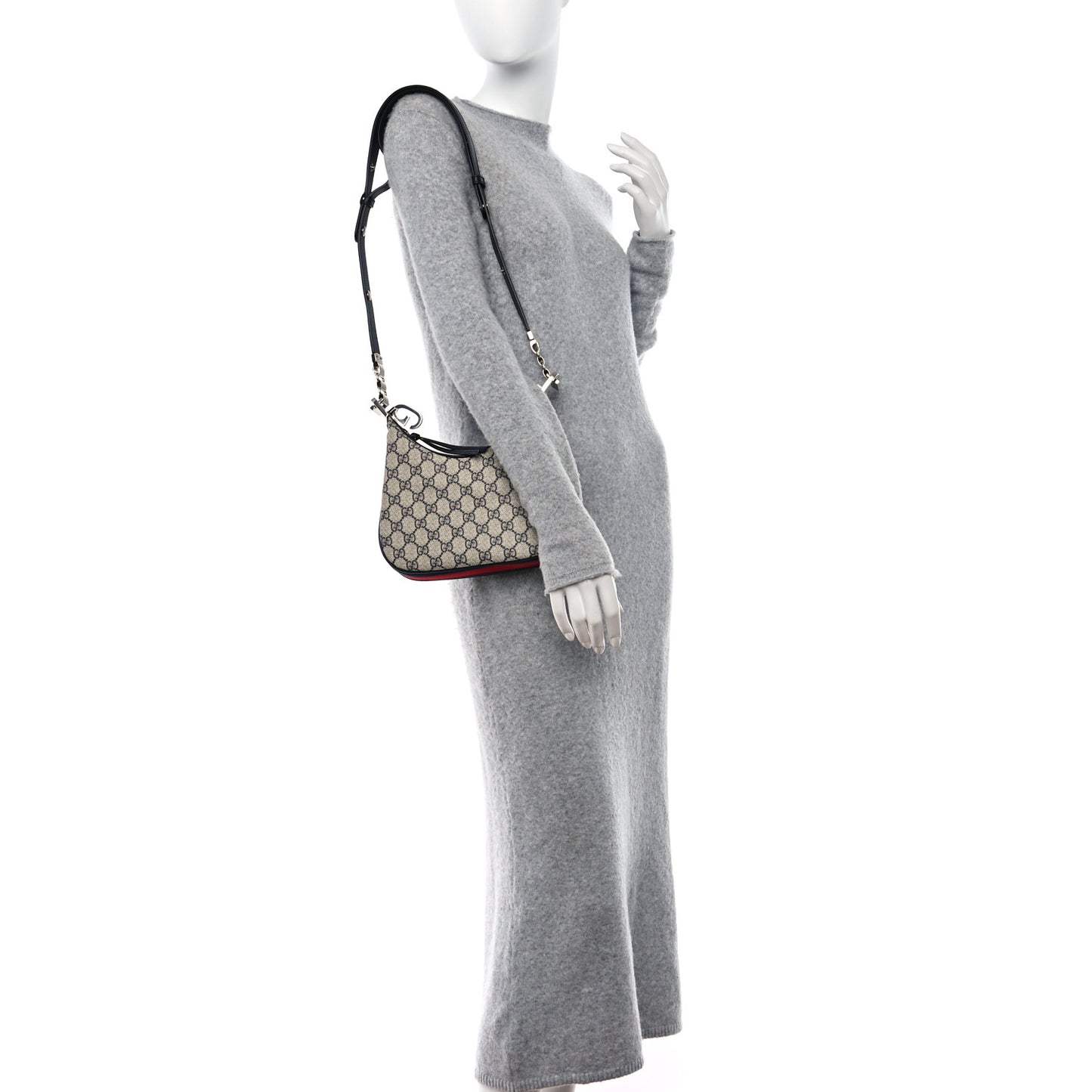 GG Supreme Monogram Textured Calfskin Web Small Attache Shoulder Bag Beige Blue