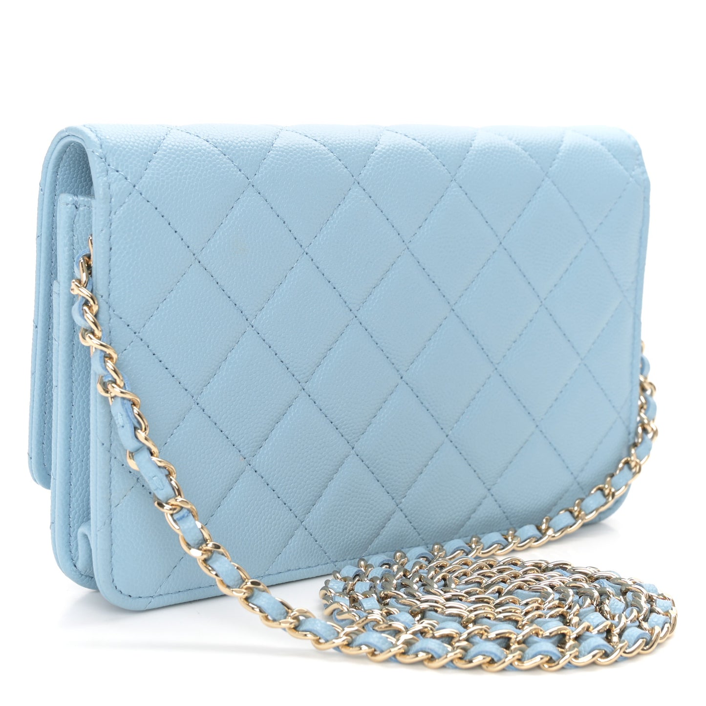 Caviar Quilted Crystal CC Wallet On Chain WOC Light Blue