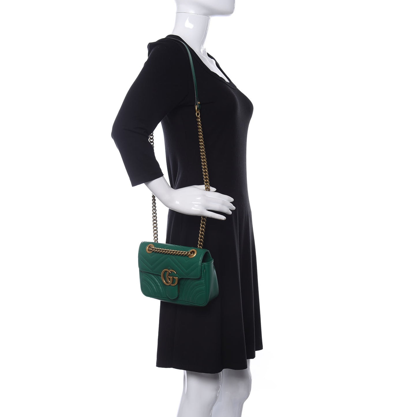 Calfskin Matelasse Mini GG Marmont Shoulder Bag Emerald Green