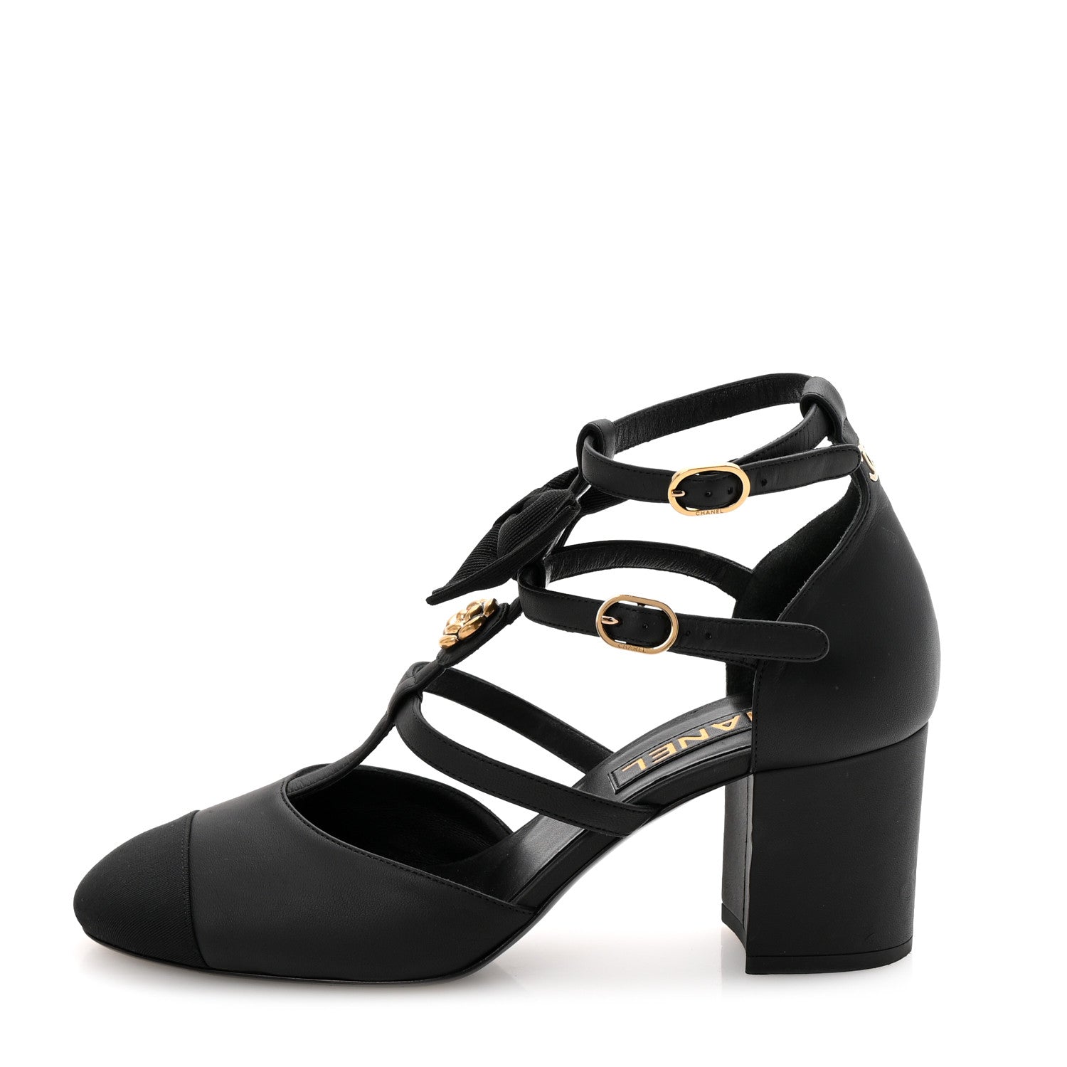 Chanel Lambskin Grosgrain Cap Toe Camellia Mary Jane Pumps 38