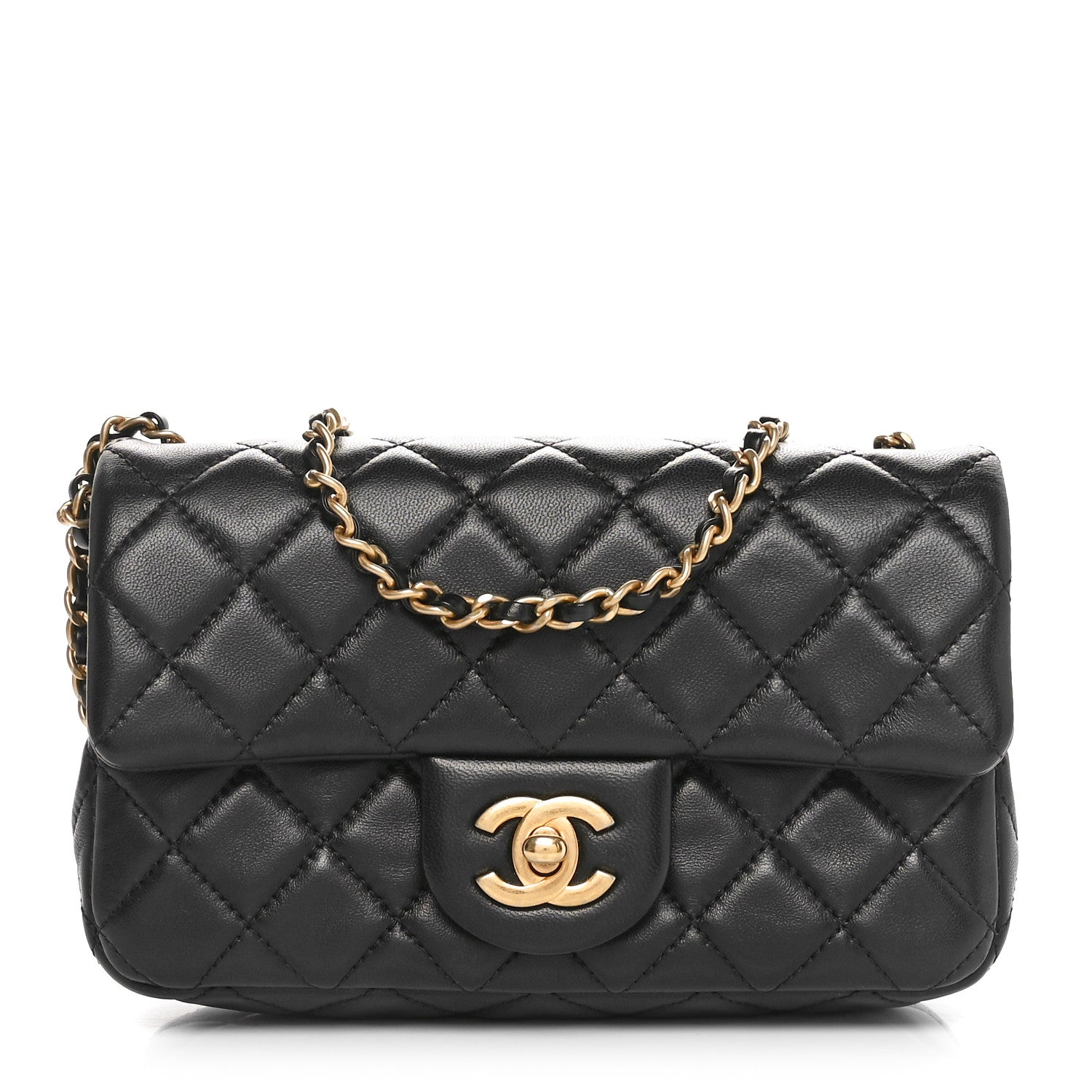Chanel Lambskin Quilted Mini Rectangular Pearl Crush Flap Black