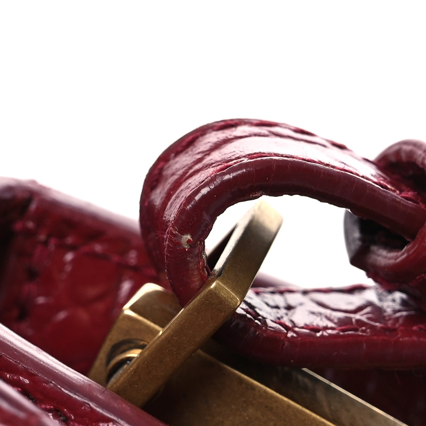 Calfskin Crocodile Embossed Mini Classic Monogram Cassandra Top Handle Red