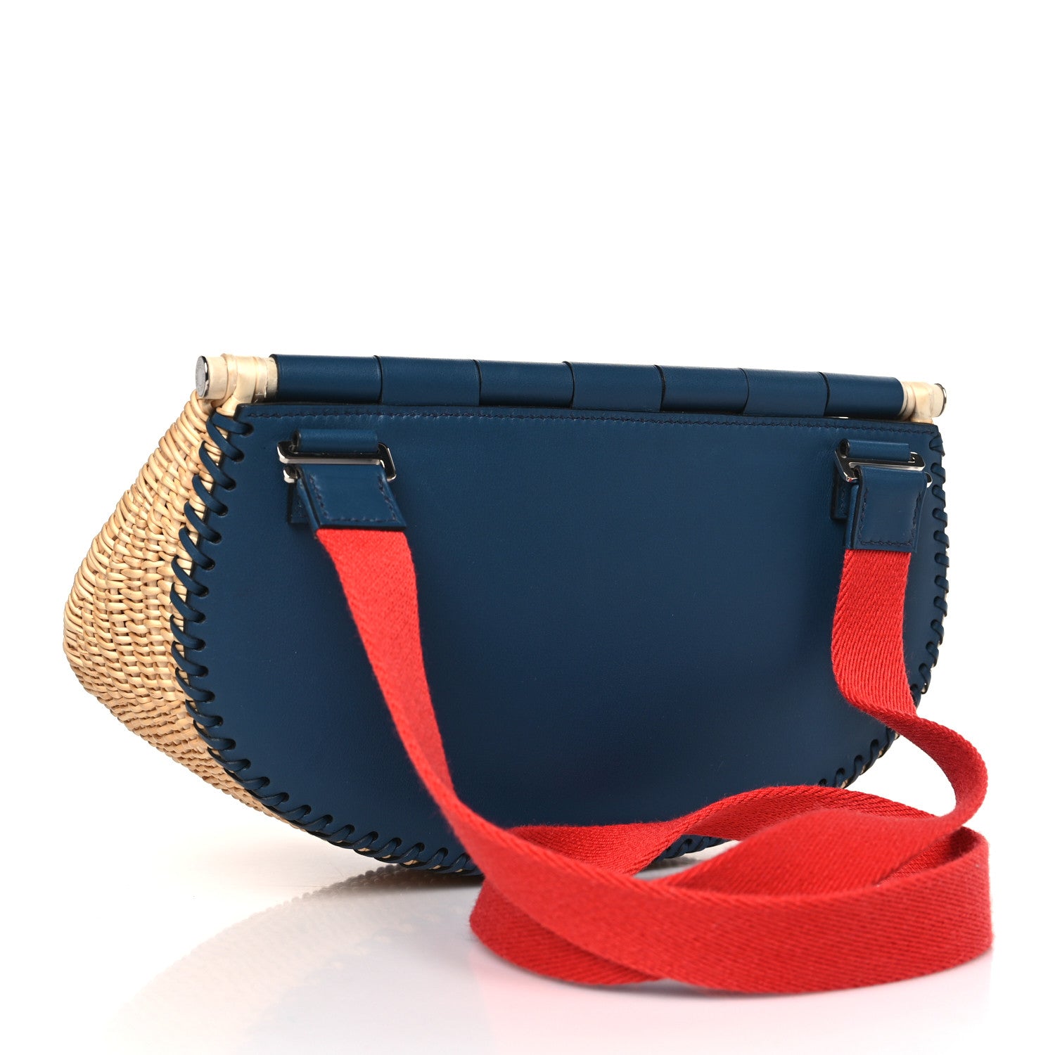 Hermes Swift Wicker Picnic Fishing Bag Bleu de Prusse 3 of 9