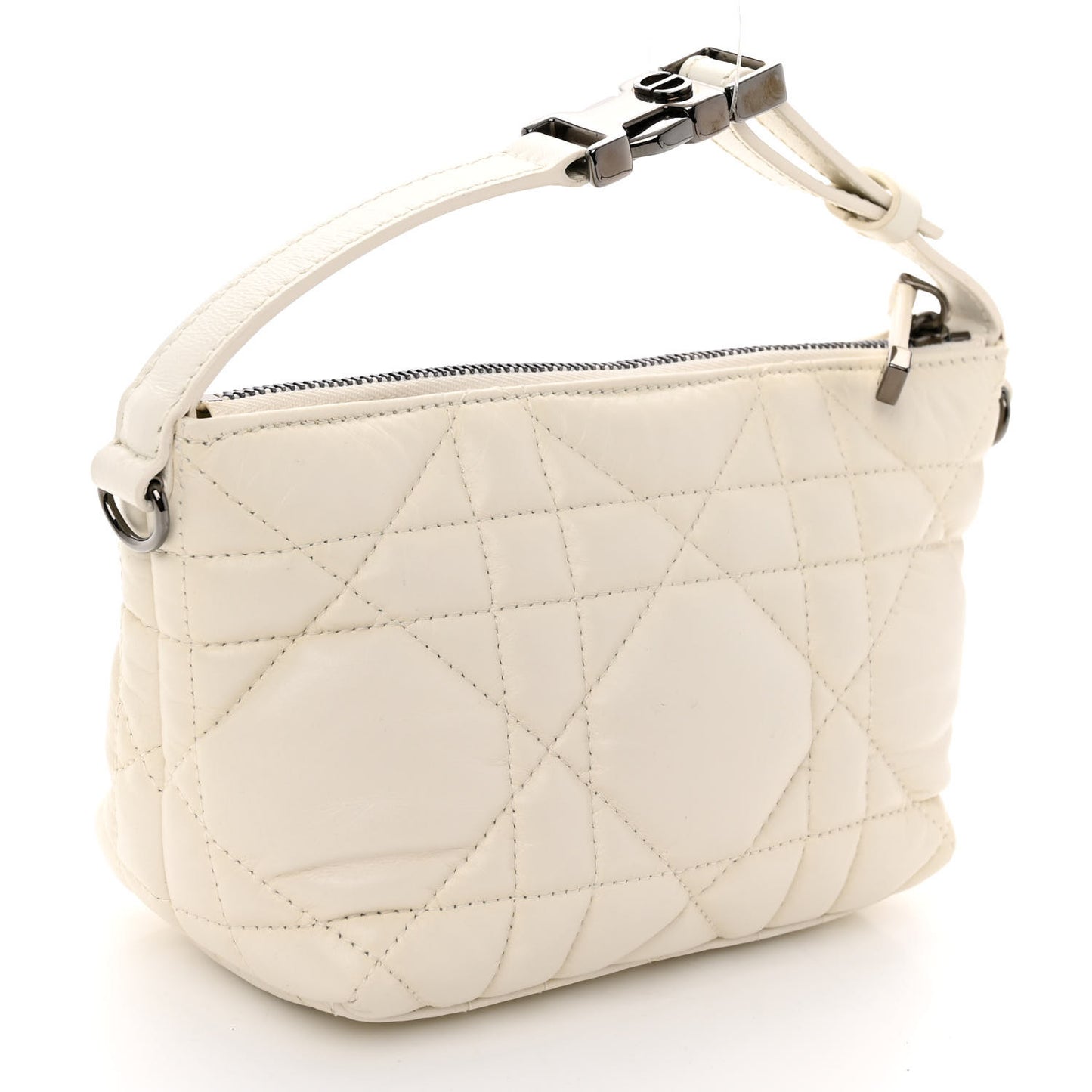Calfskin Macrocannage Small Diortravel Nomad Pouch Ivory