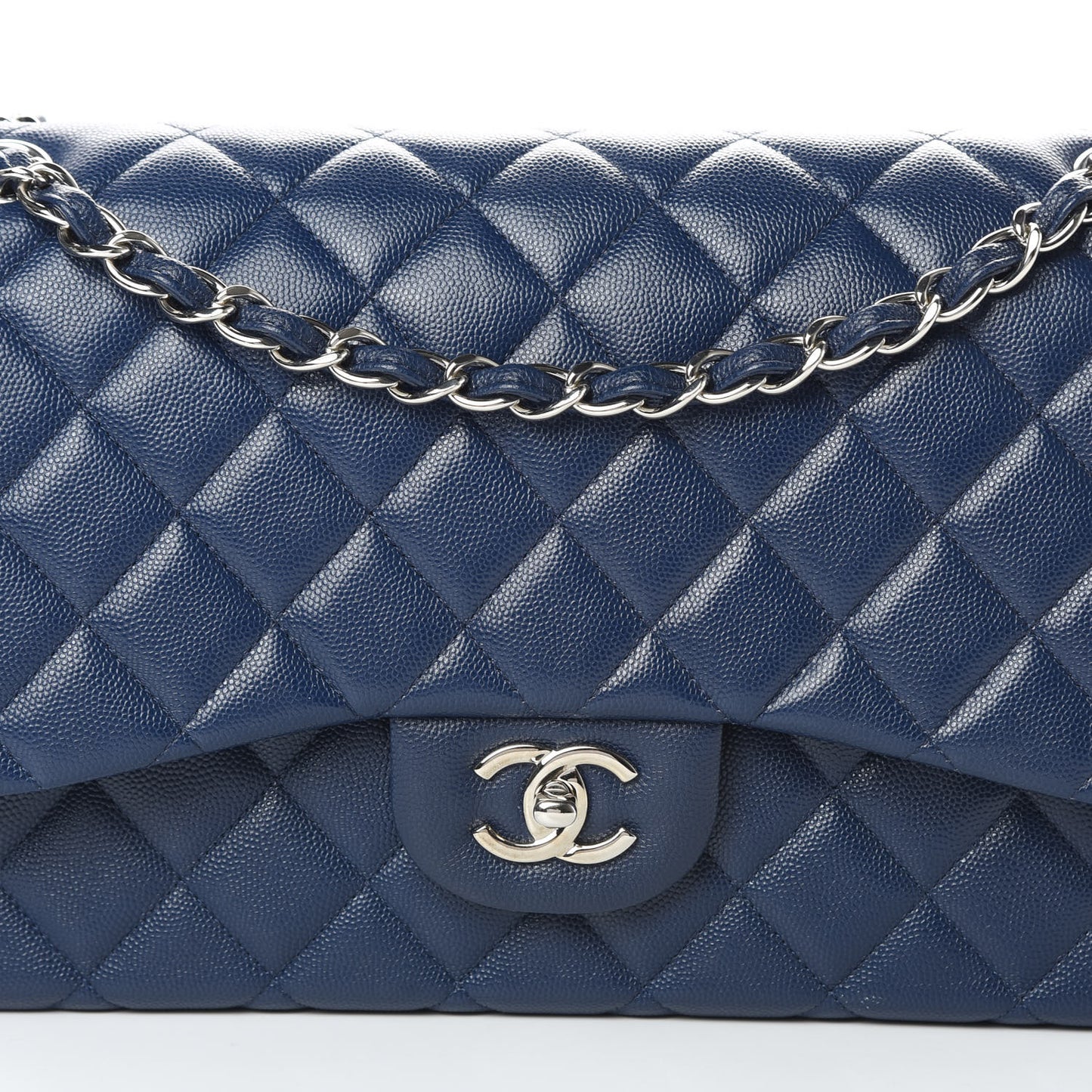 Caviar Quilted Jumbo Double Flap Blue