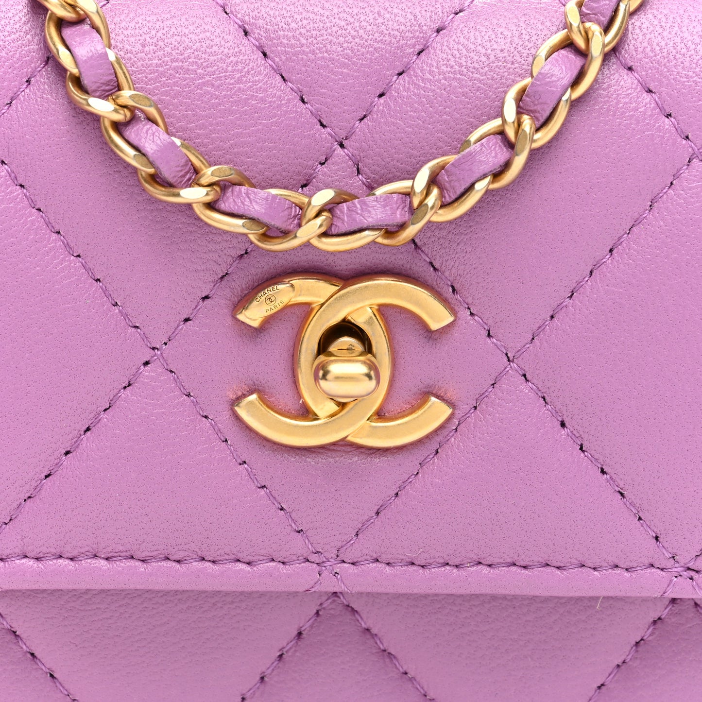 Lambskin Quilted Pearl Crush Clutch With Chain Purple