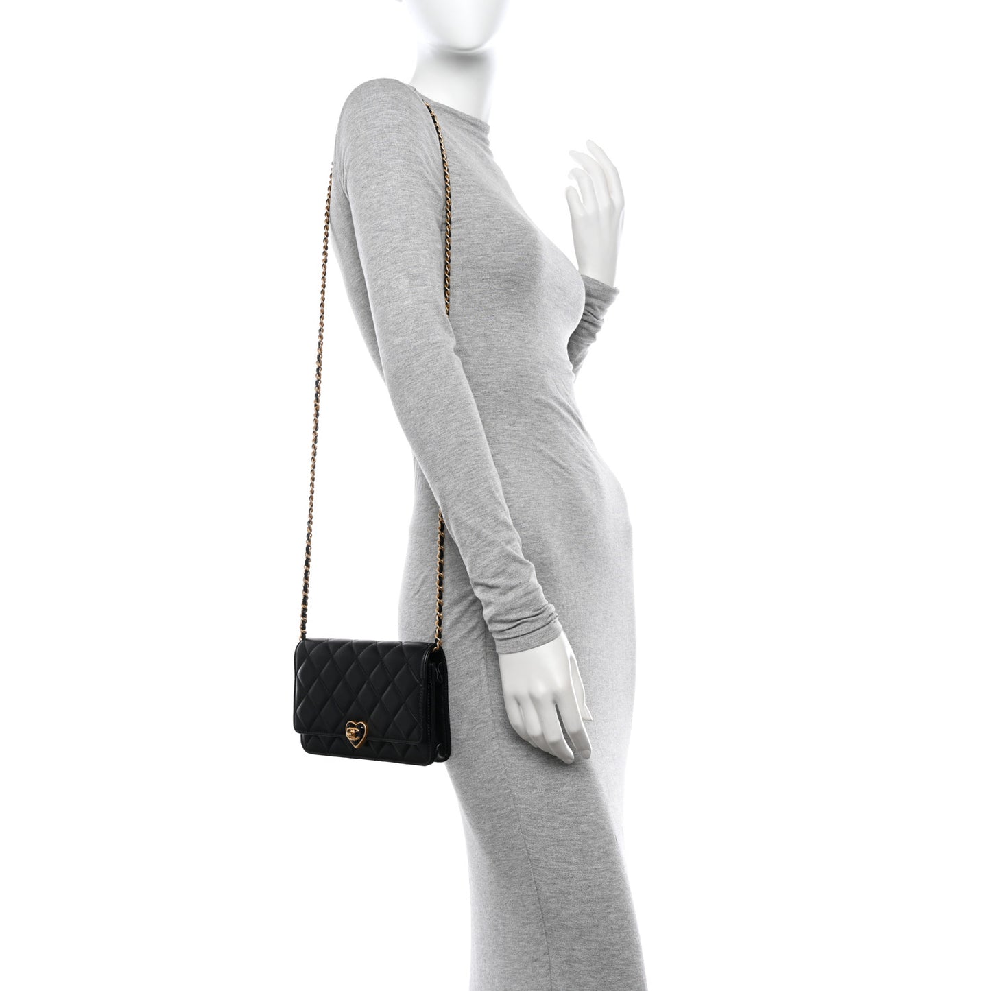 Lambskin Plexiglass Quilted Coco Love Wallet On Chain WOC Black
