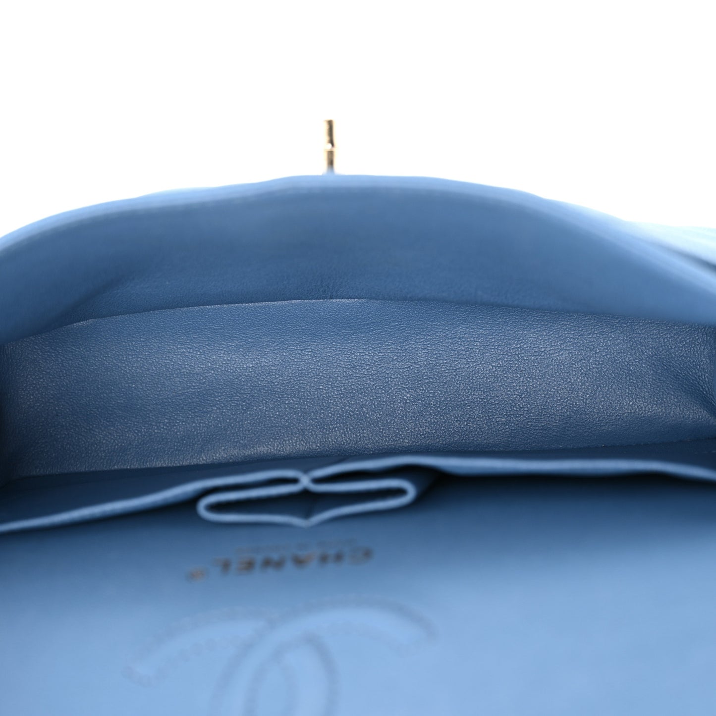 Caviar Flat Chevron Quilted Small Double Flap Blue