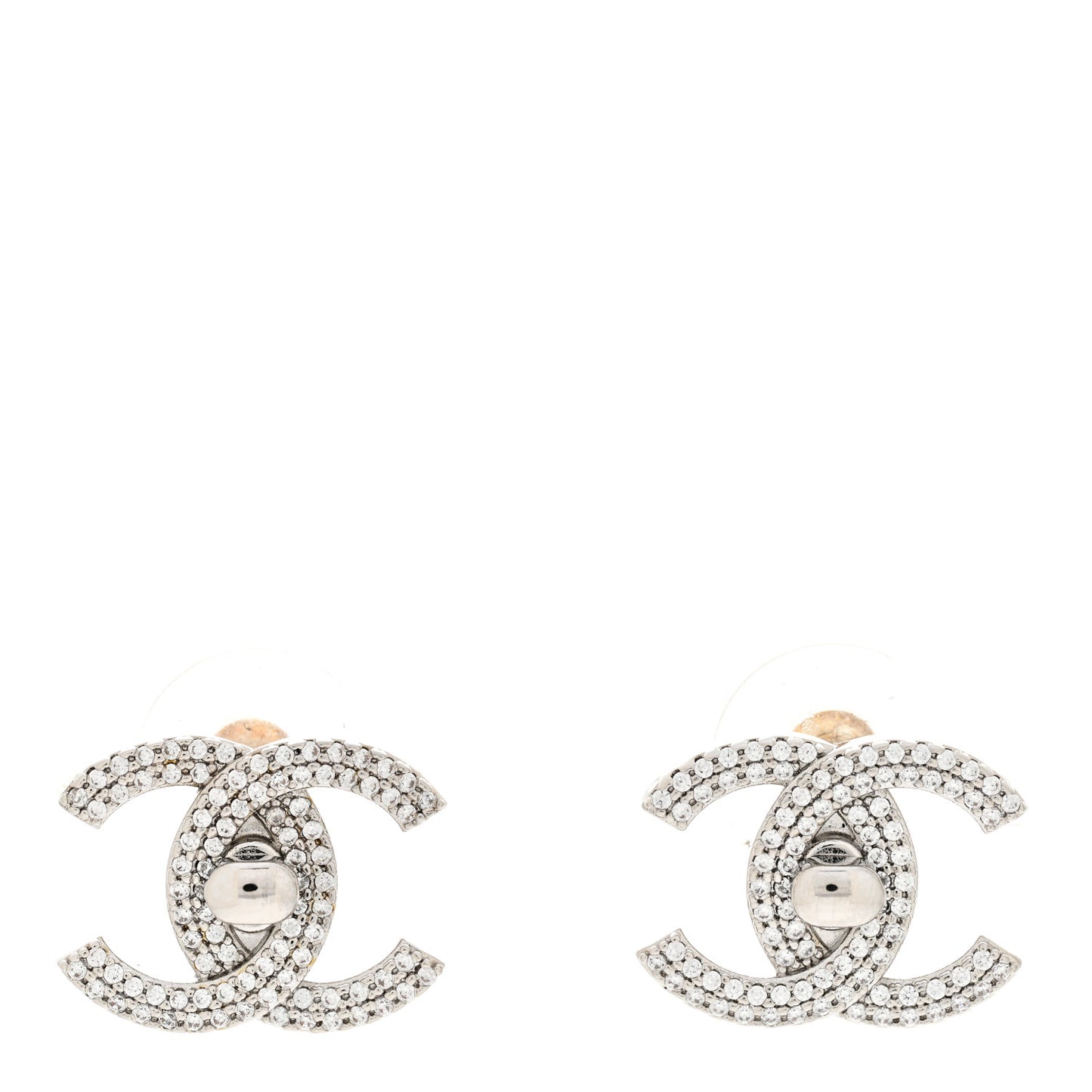Crystal CC Turnlock Earrings Silver