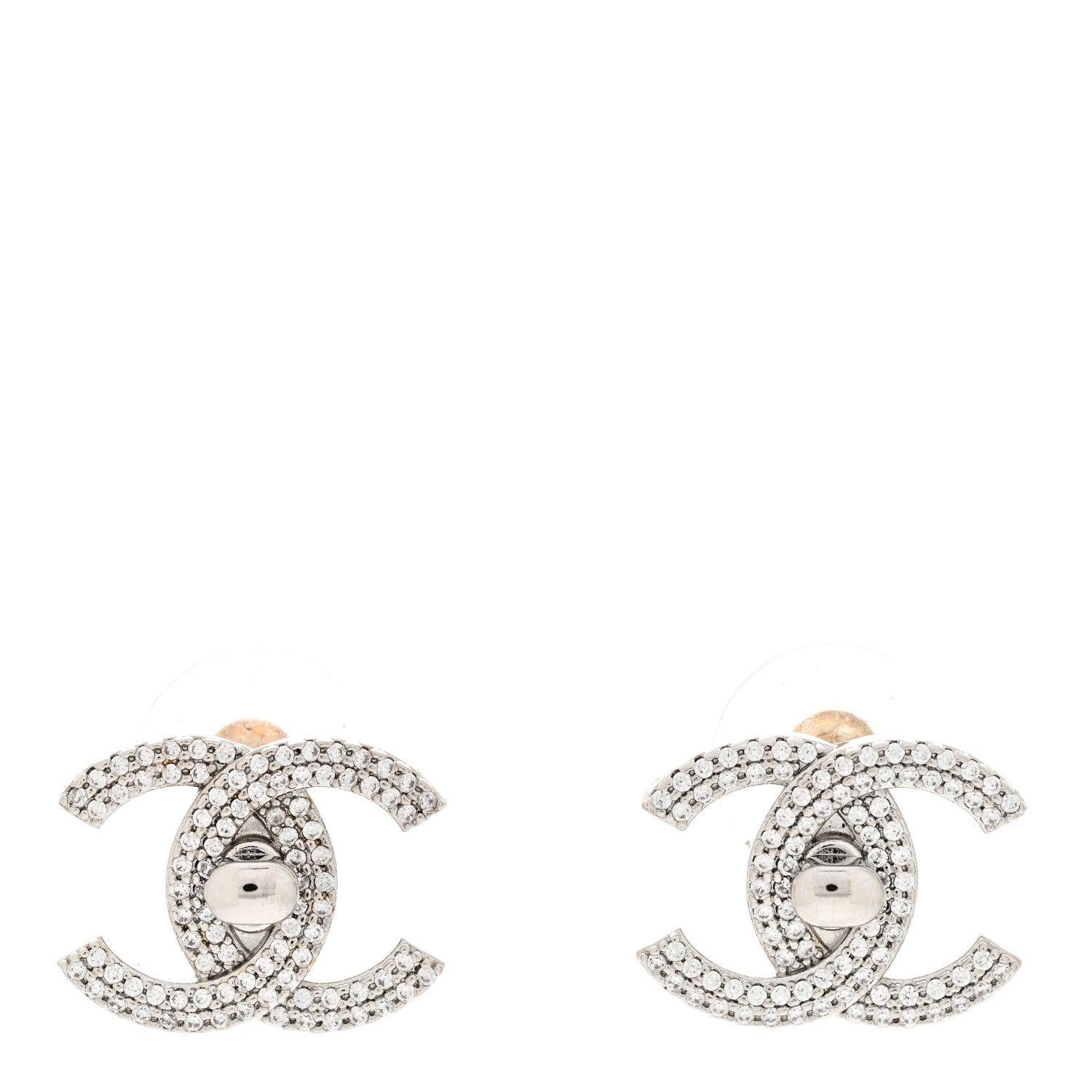 Chanel Crystal CC Turnlock Earrings Silver 1 of 5