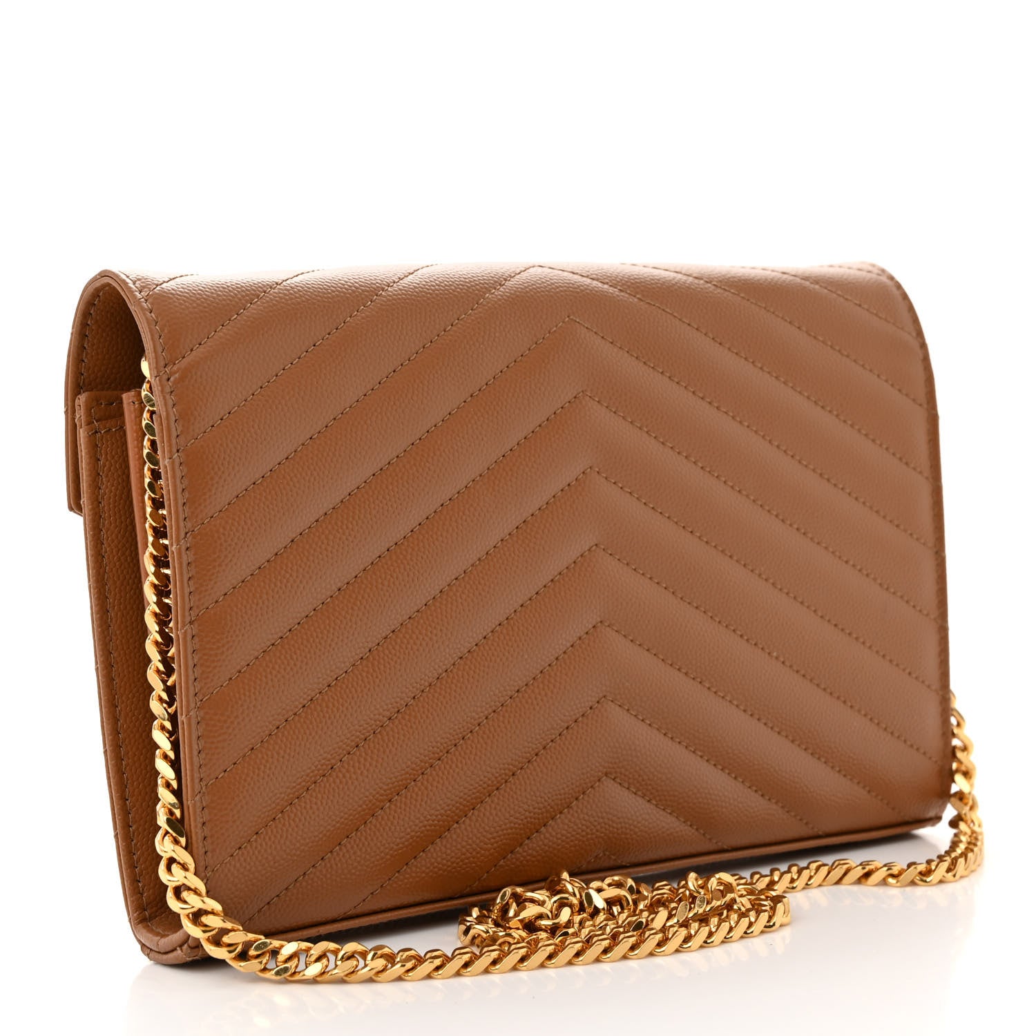 Saint Laurent Grain De Poudre Matelasse Chevron Monogram Chain Wallet Natural Dark 3 of 11