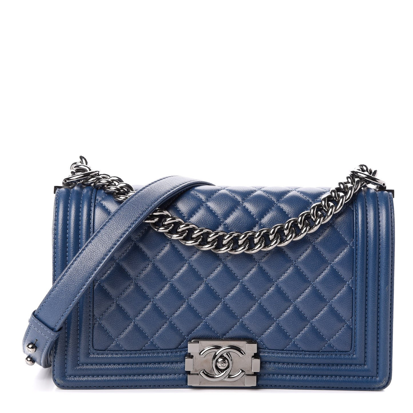 Caviar Quilted Medium Boy Flap Dark Blue