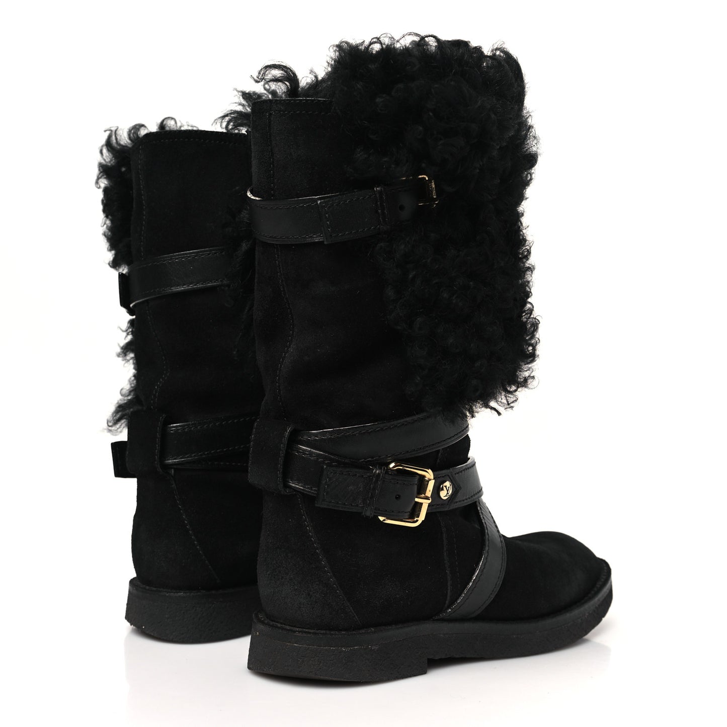 Suede Calfskin Fur Strap Boot 36 Black