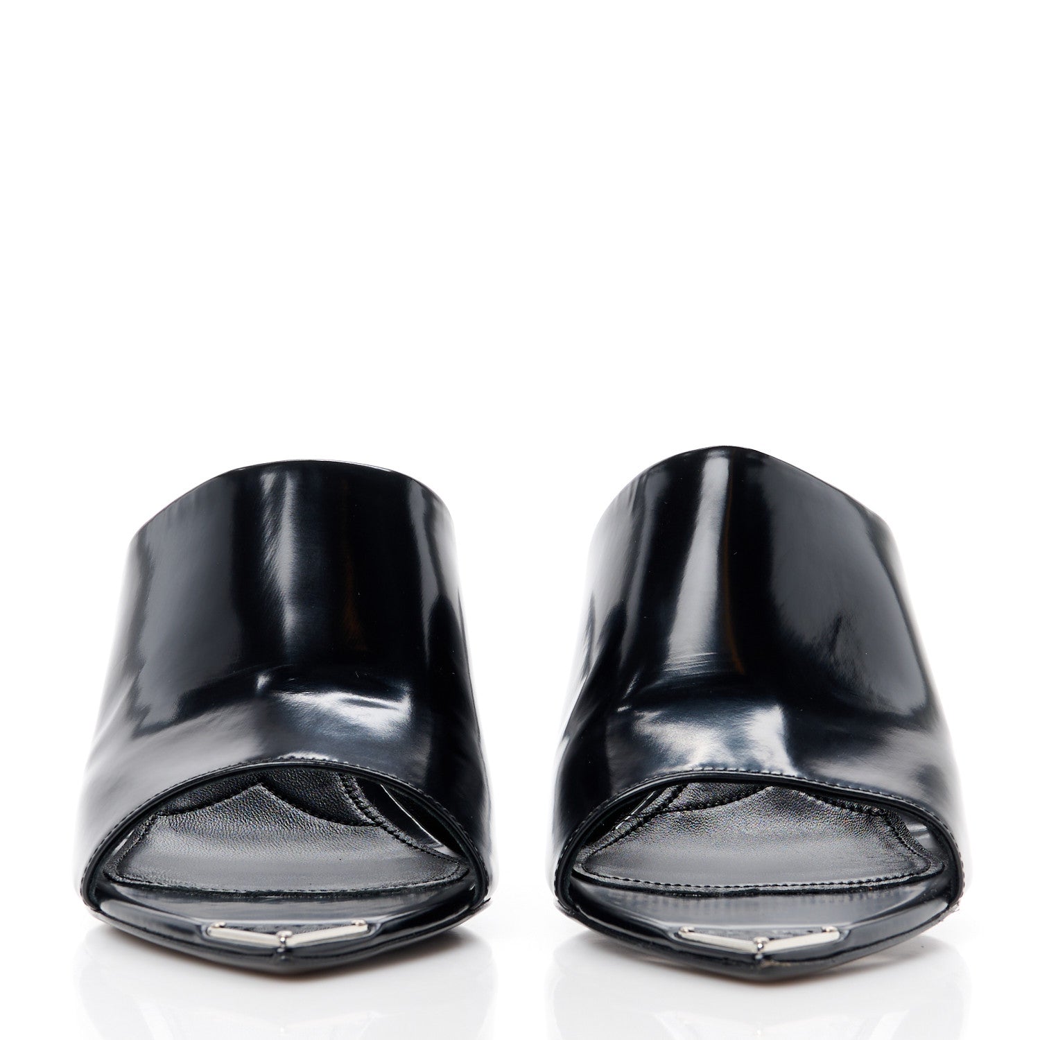 Prada Spazzolato Metal Triangle Logo 75mm Slide Sandals 39 Black 2 of 8