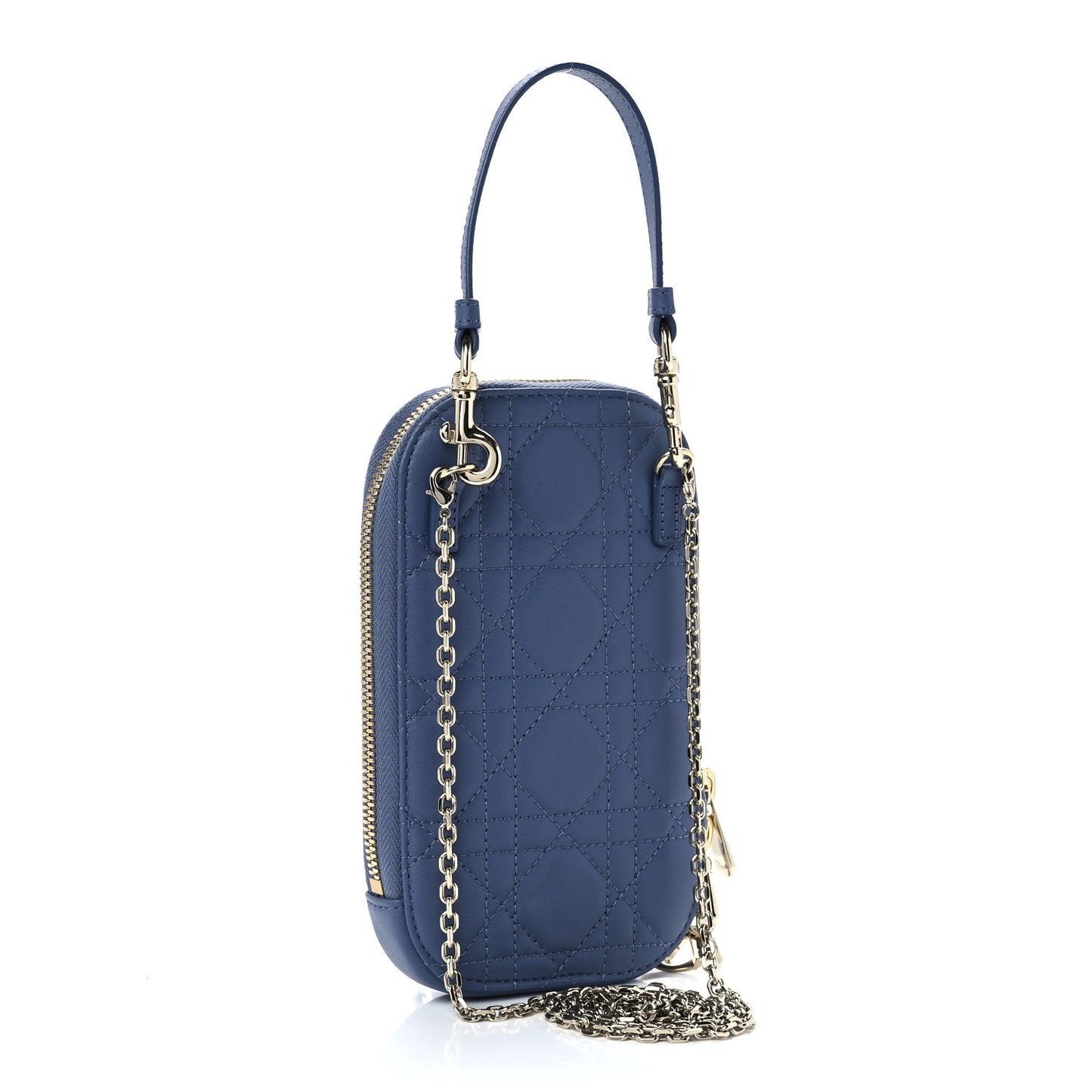 Lambskin Cannage Lady Dior Phone Holder Denim Blue