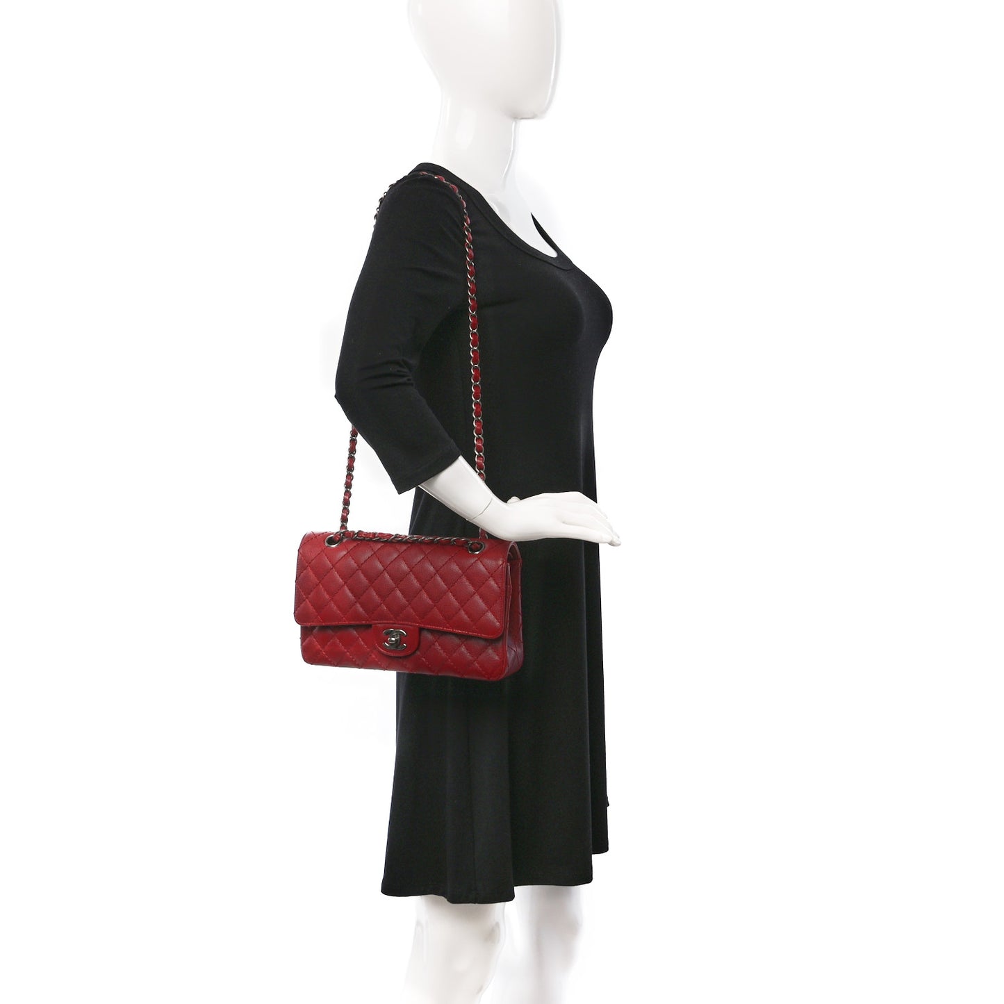 Caviar Quilted Medium Double Flap Dark Red