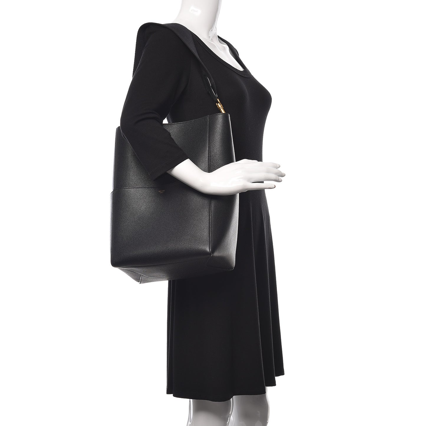 Soft Grained Calfskin Sangle Bucket Bag Black