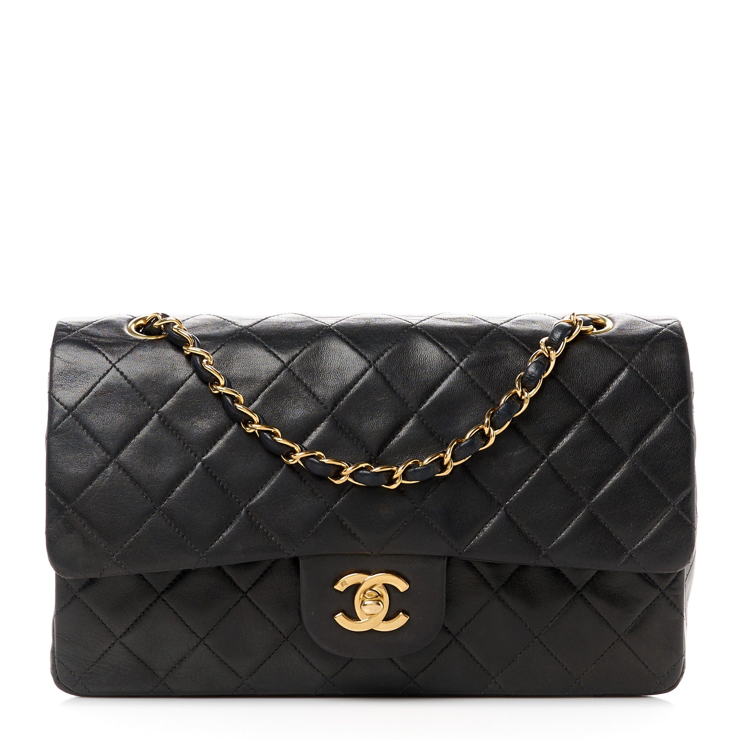 Lambskin Quilted Medium Double Flap Black