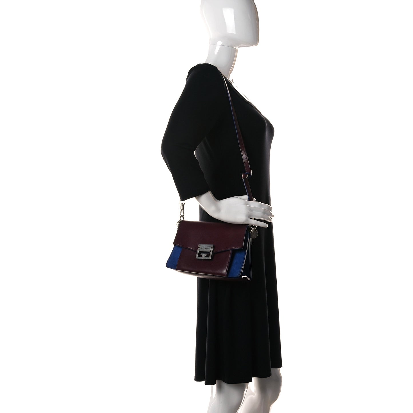 Goatskin Suede Small GV3 Shoulder Bag Aubergine Blue