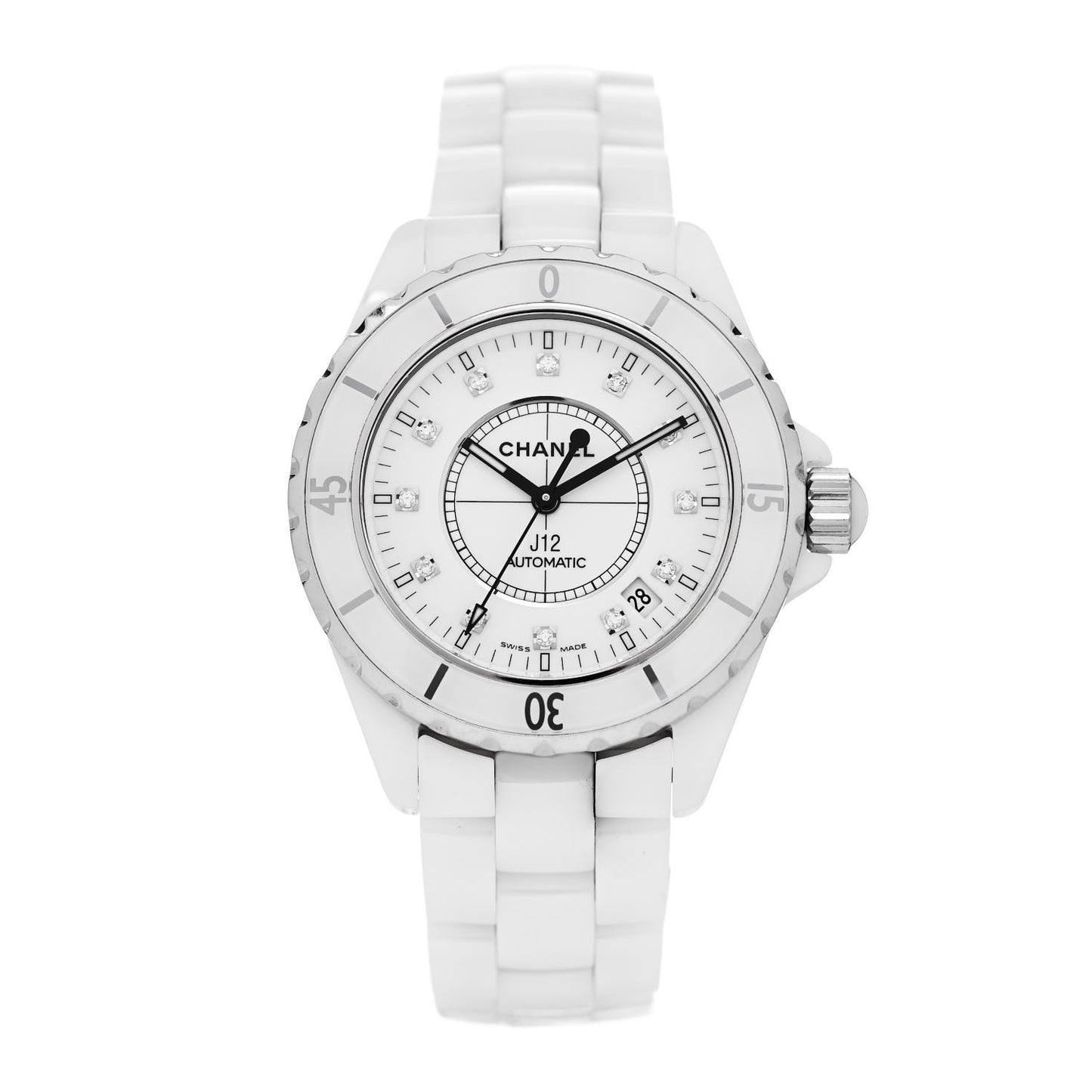 Stainless Steel Ceramic Diamond 38mm J12 Automatic Watch White