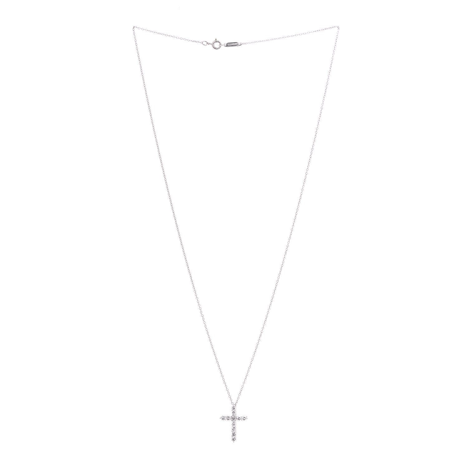 Tiffany Platinum Diamond Small Cross Pendant Necklace 2 of 6