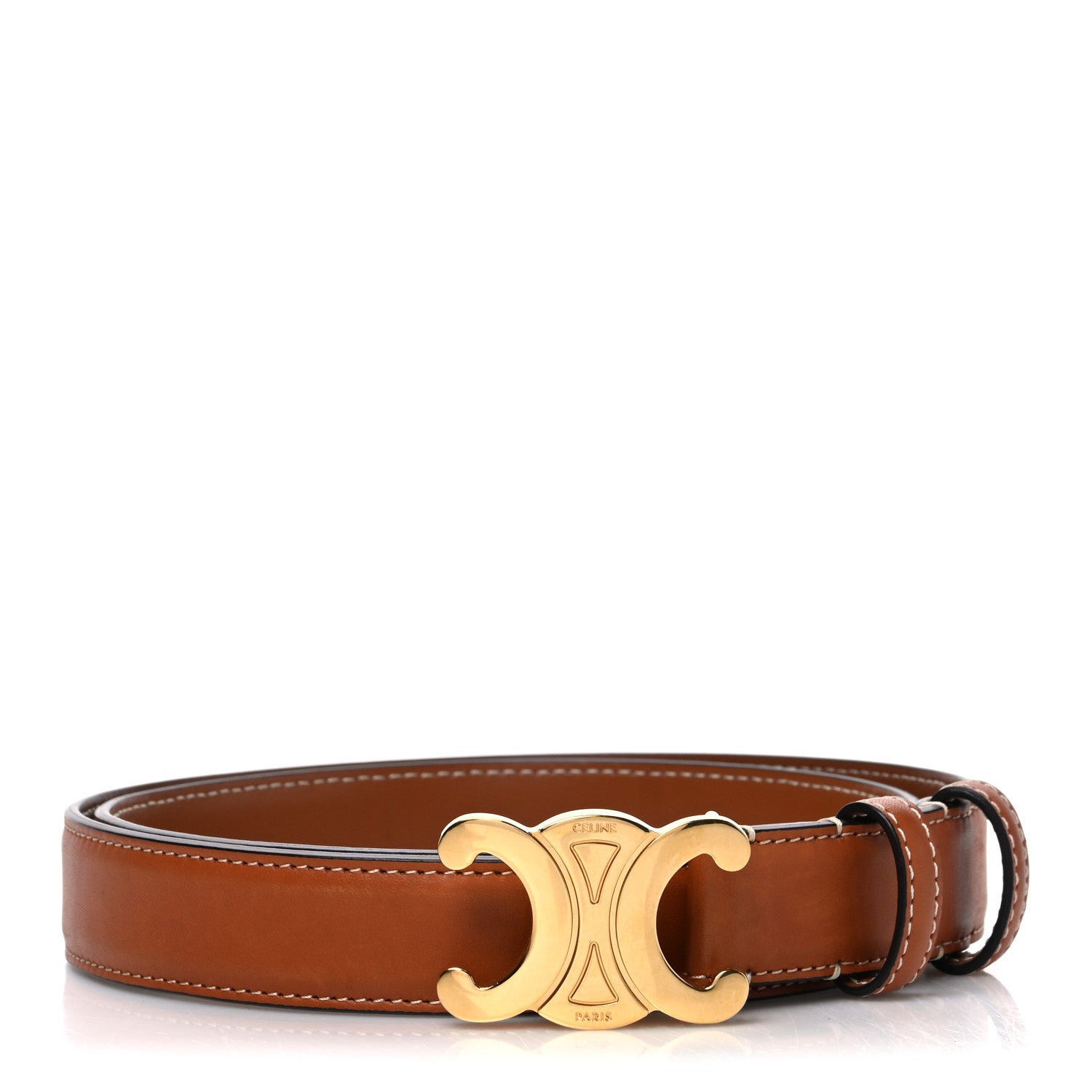 Celine Box Calfskin Medium 25mm Triomphe Belt 80 32 Tan 1928433