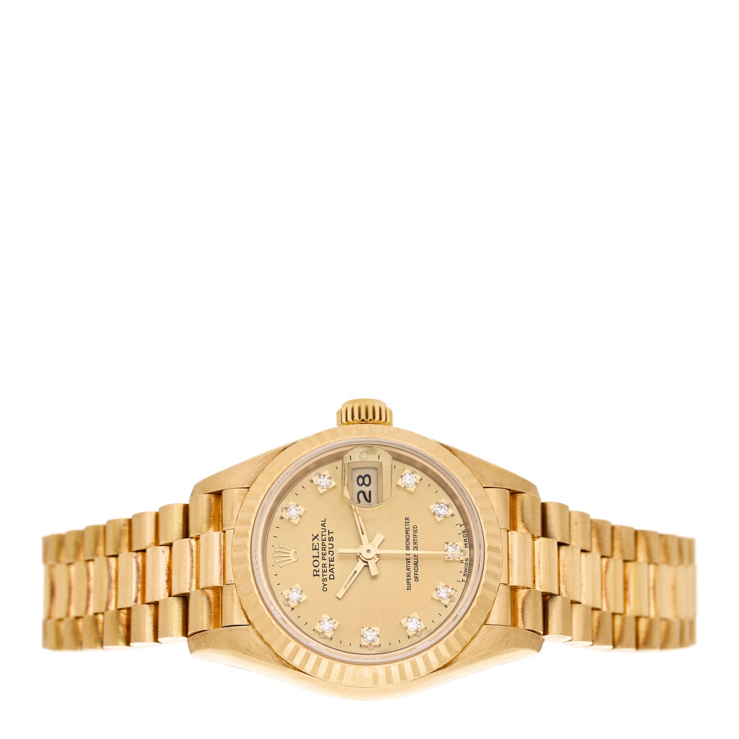 18K Yellow Gold Diamond 26mm Datejust President Watch Champagne 69178