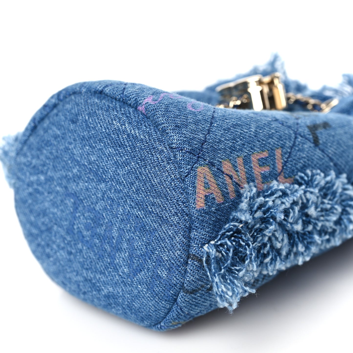 Denim Quilted Mood Mini Bucket With Chain Blue Multicolor