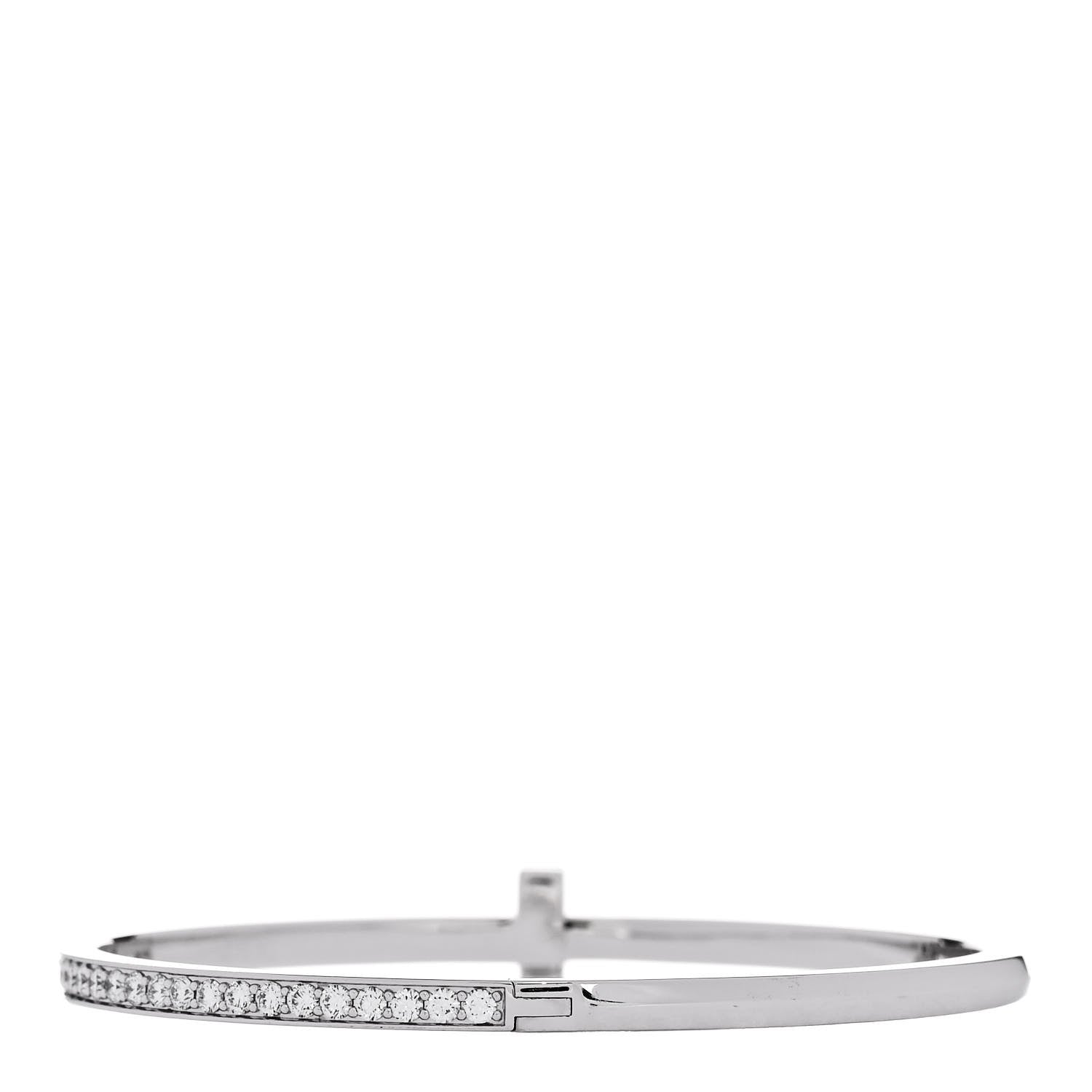 Tiffany 18K White Gold Diamond Narrow T1 Hinged Bangle Bracelet 2 of 4