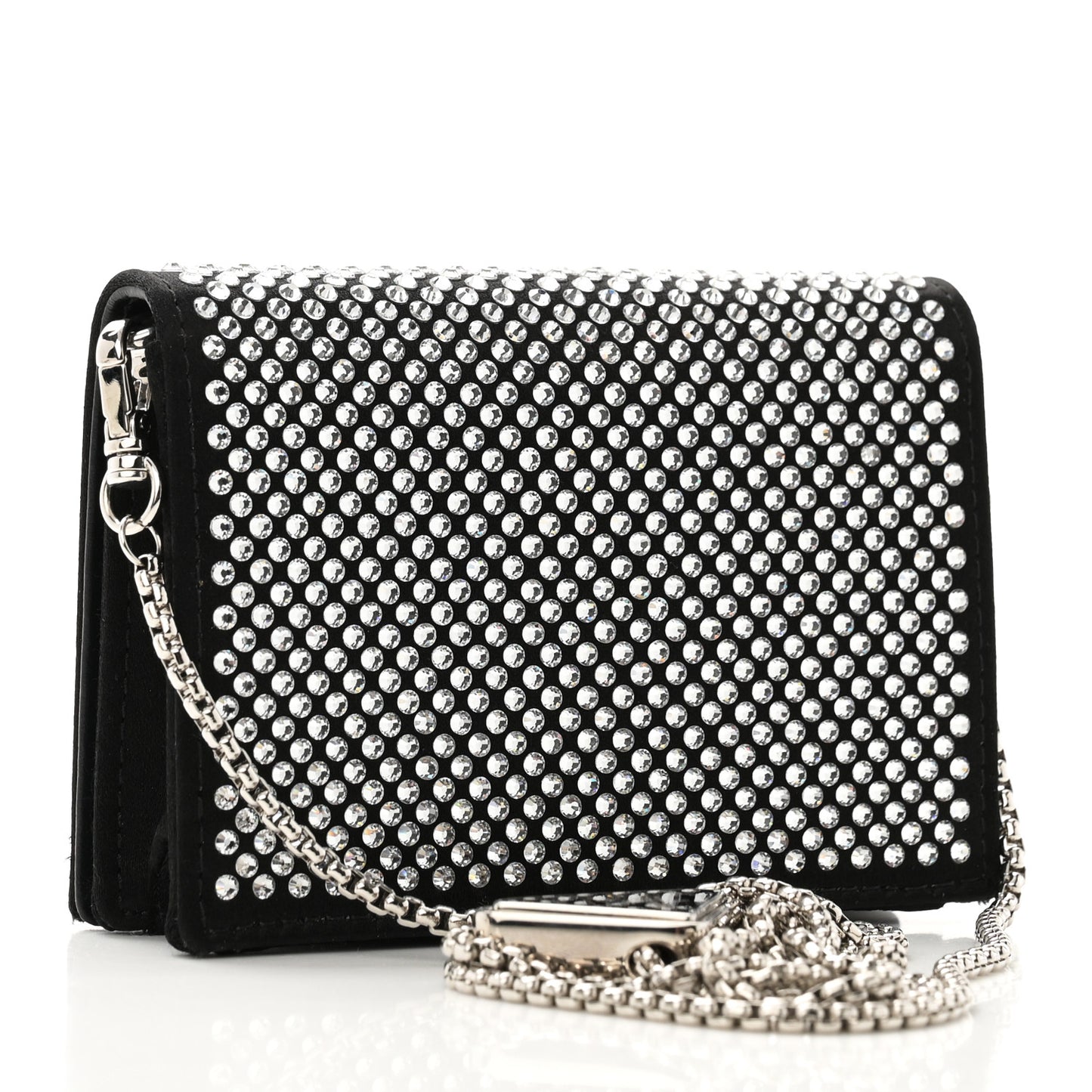 Satin Crystal Metal Triangle Logo Card Holder With Strap Cristal
