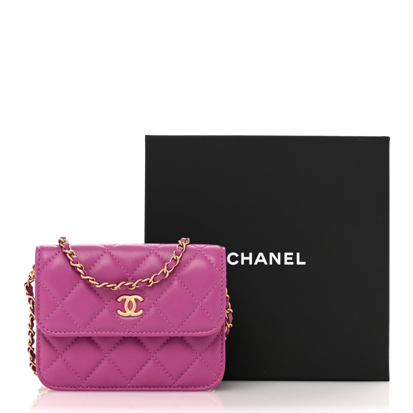 Lambskin Quilted Pearl Crush Clutch With Chain Purple