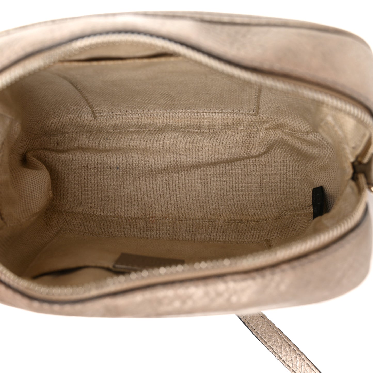Metallic Pebbled Calfskin Small Soho Disco Bag Golden Beige