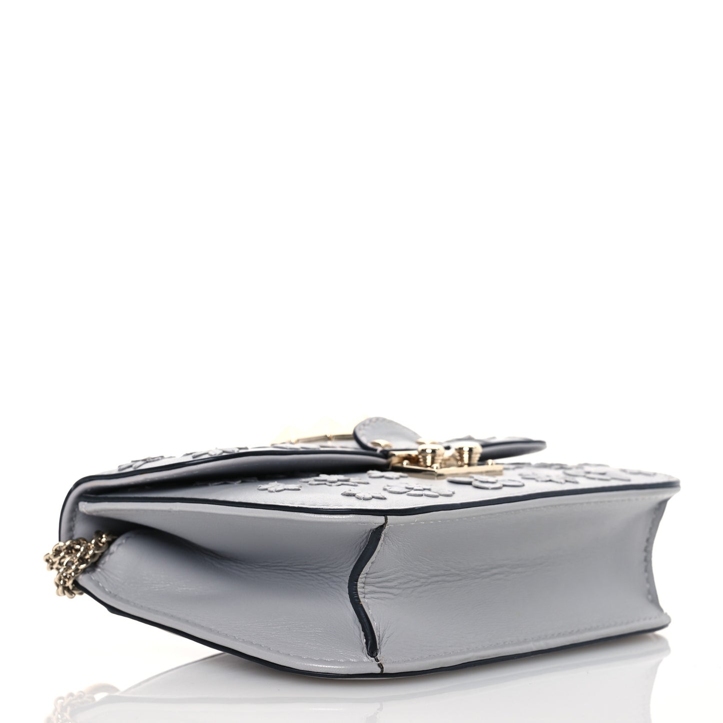Vitello Flower Embellished Small Glam Lock Rockstud Flap Pastel Grey