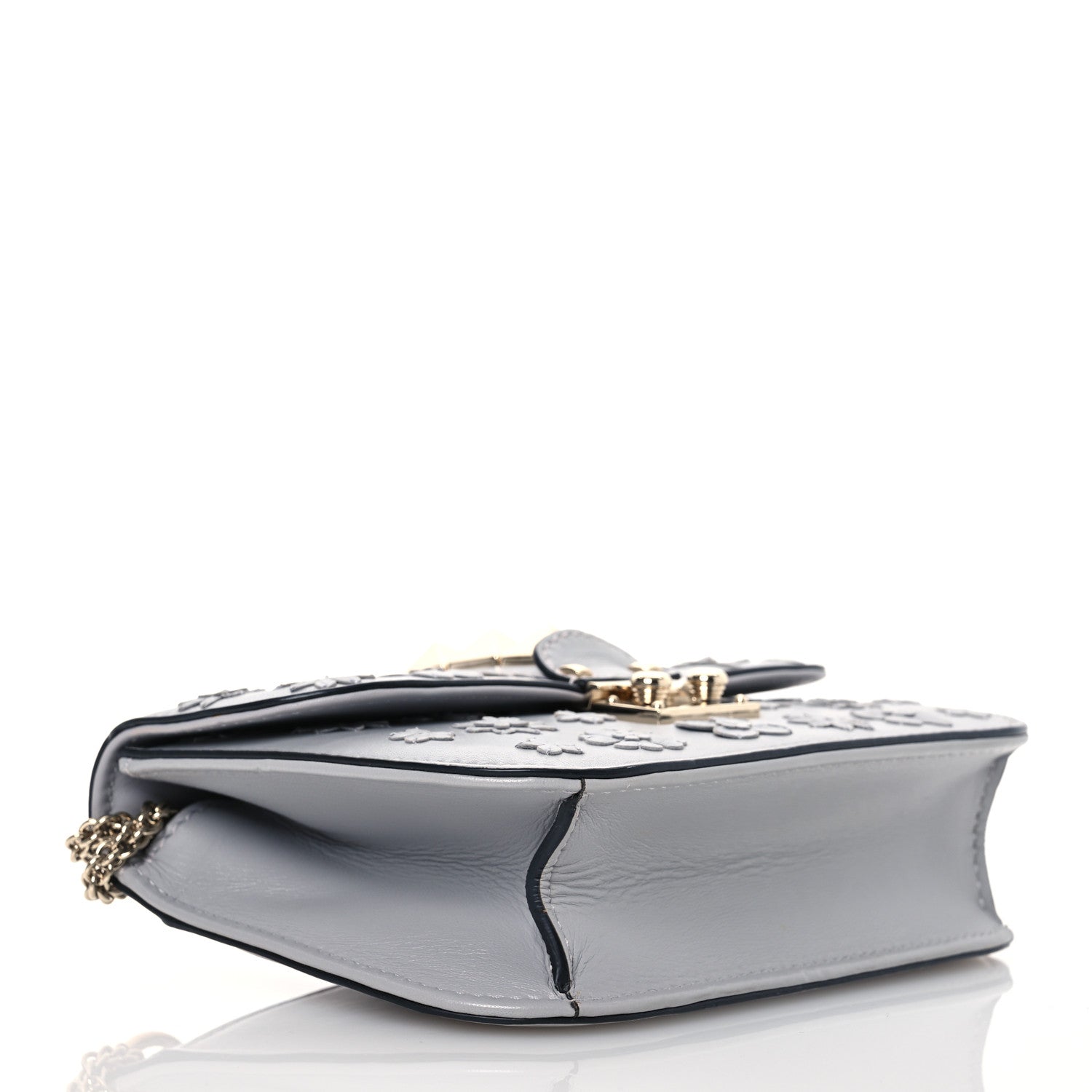 Valentino Garavani Vitello Flower Embellished Small Glam Lock Rockstud Flap Pastel Grey 4 of 14