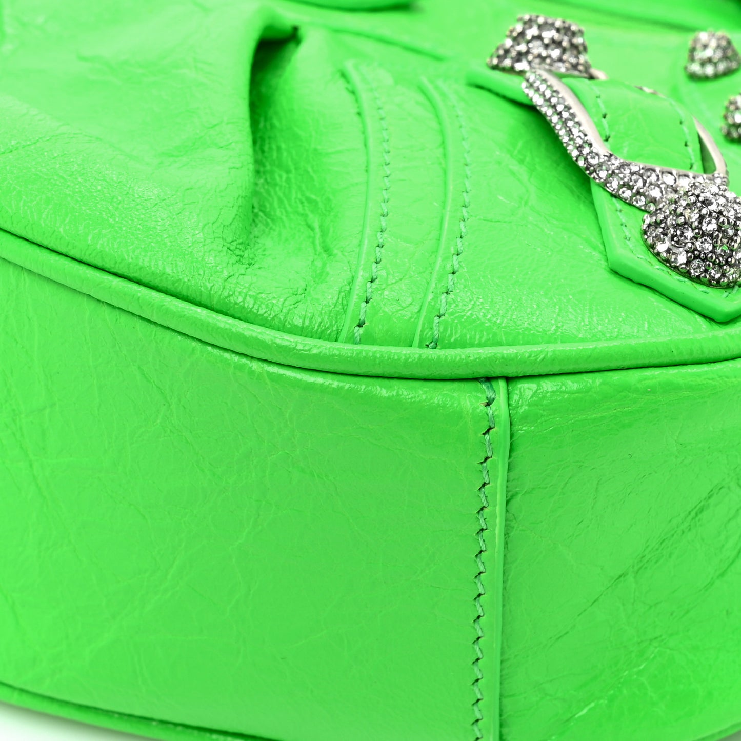 Agneau Arena Crystal Le Cagole Shoulder Bag XS Fluo Green