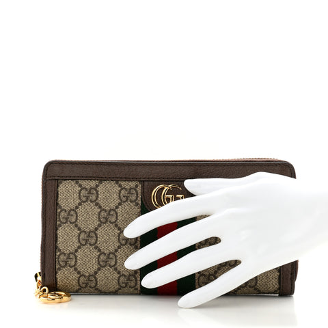 GG Supreme Monogram Web Ophidia Zip Around Wallet Brown