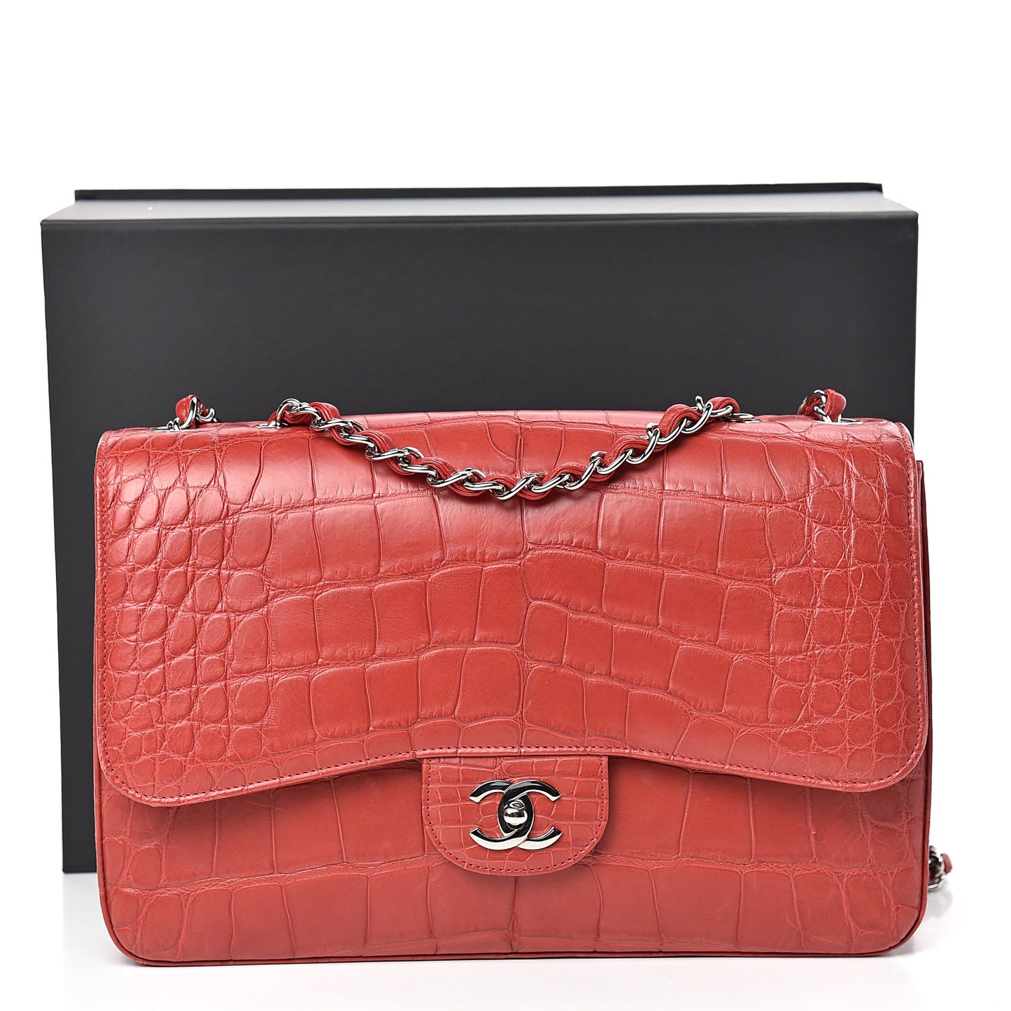 Matte Alligator Jumbo Single Flap Red