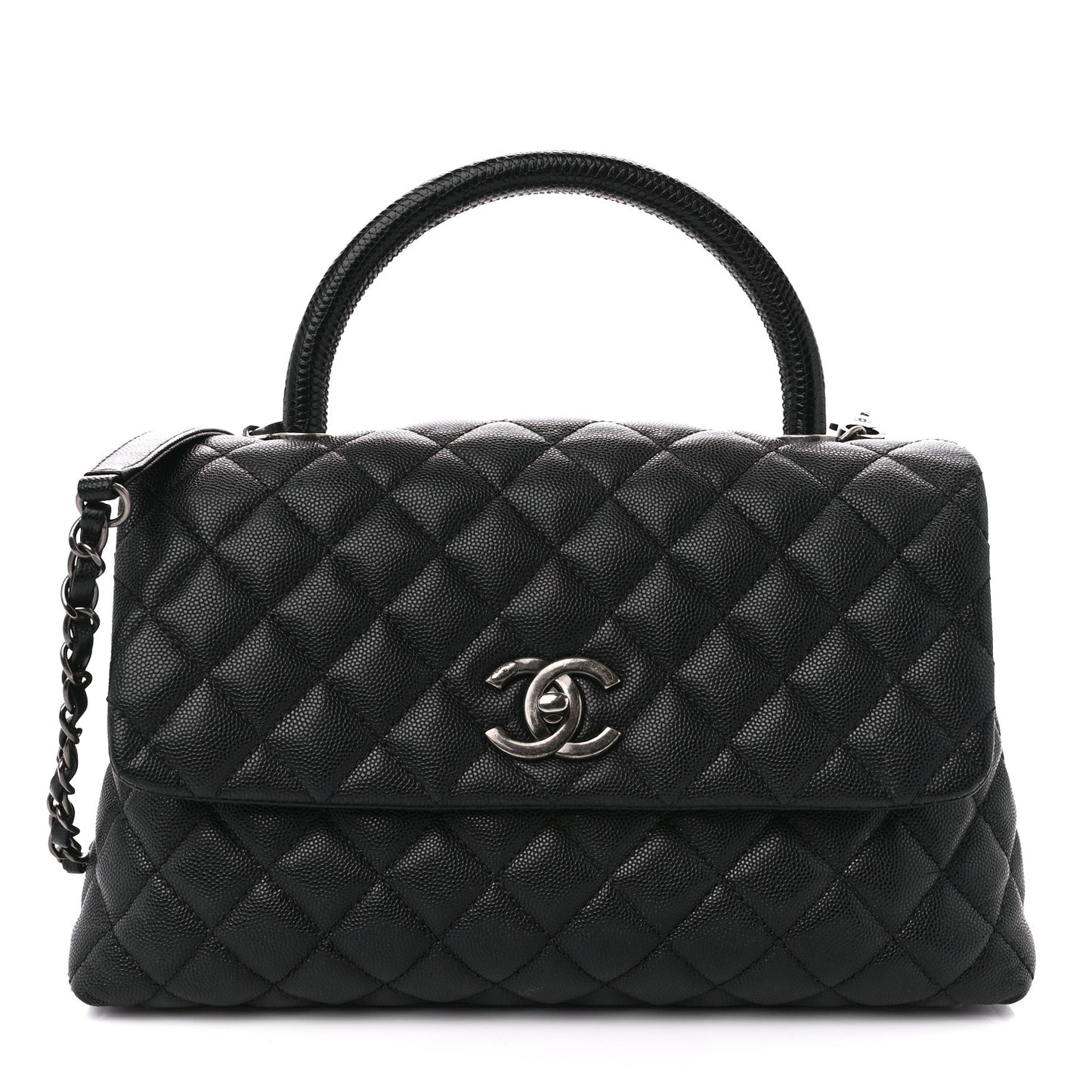 Caviar Lizard Quilted Small Coco Handle Flap Black