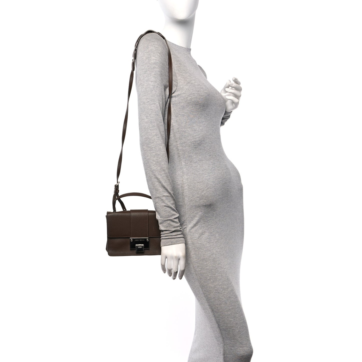 Pebbled Calfskin Rebel Crossbody Bag Brown