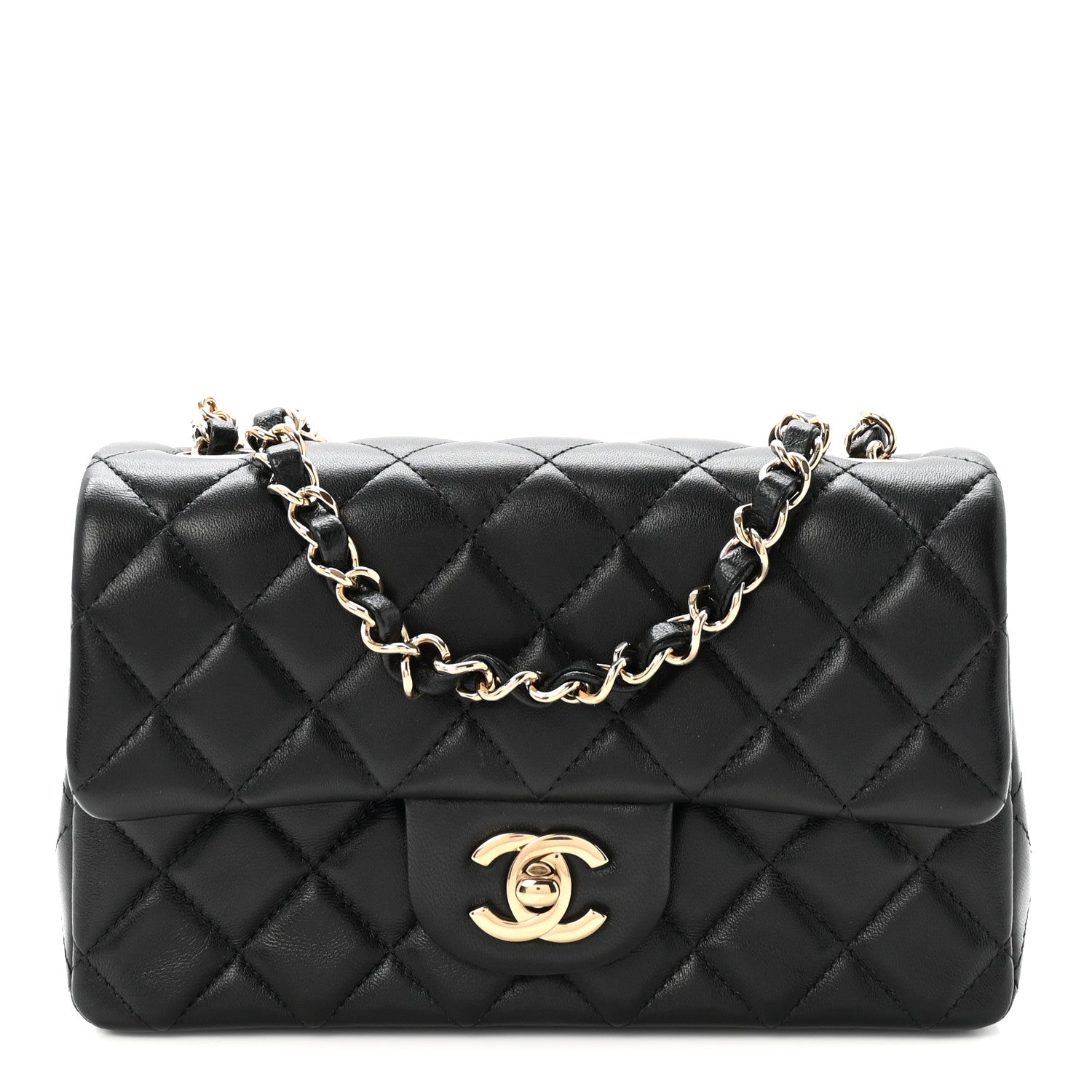 CHANEL ブラック キルティング ミニバッグ Chanel Lambskin Quilted Mini Rectangular Flap Black 1915470